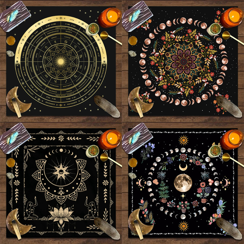 Manta de Mesa para Juego Tarot Decorativa con Mandala y Fases Lunares — imagen 1