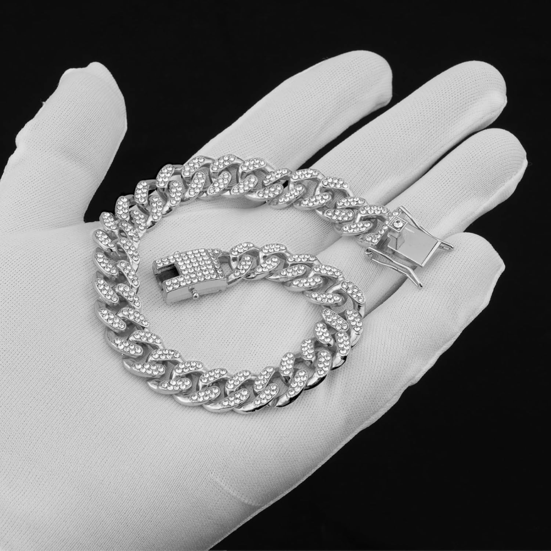 Collar de Perro con Cadena de Enlace Cubano en Plata con Diamantes y Cristales para Perros Grandes y Medianos 13mm Ancho Accesorios de Joyería para Mascotas — imagen 2