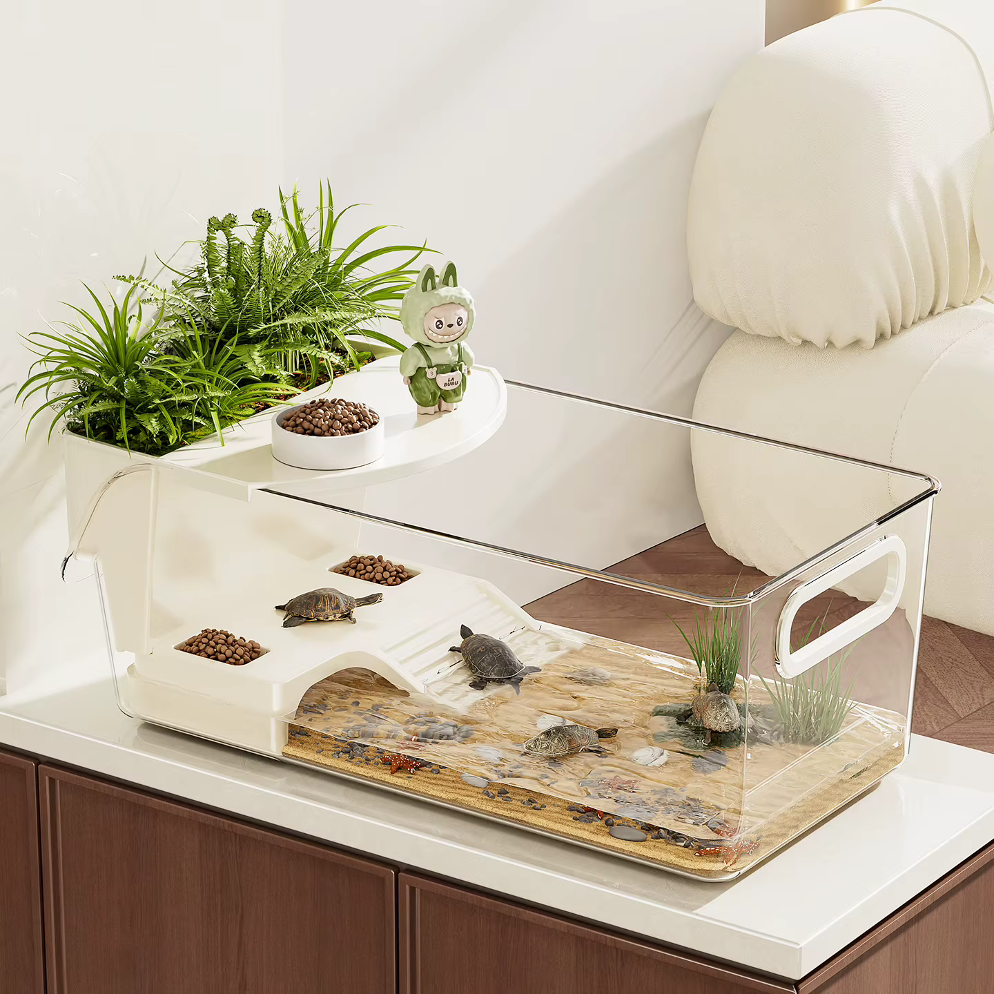 Tanque de Tortugas para Uso Doméstico, Gran Tanque de Peces con Plataforma para Tomar el Sol y Escalar, Ideal para la Mesa del Salón — imagen 4