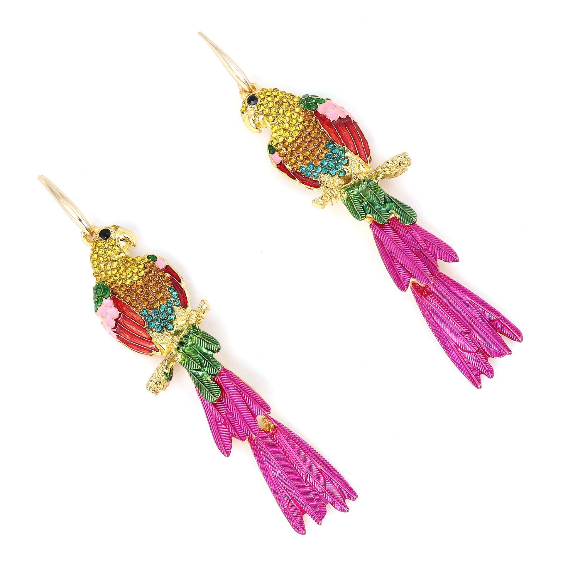 Pendientes de diamante tipo gota de aceite de loro de aleación, pendientes de animales, personalizados y de moda — imagen 2