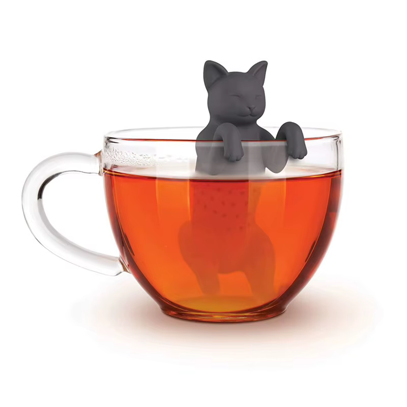 Infusor de Té para Gatos en Silicone Reutilizable - Figura de Gato con Cepillo de Hojas y Especias — imagen 1