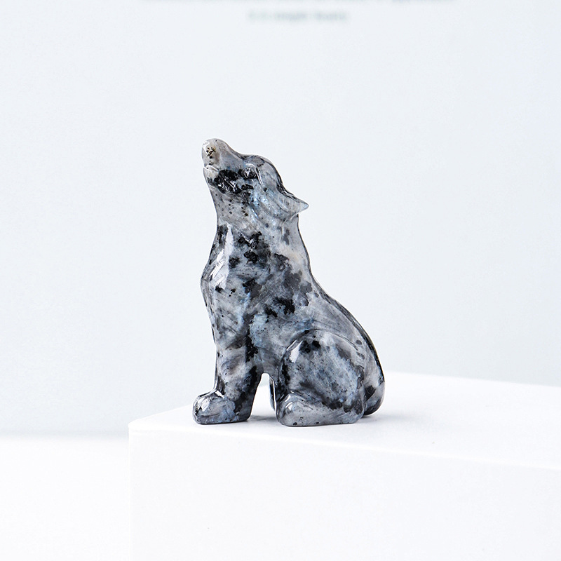 Natural crystal wolf cub carving piece, crystal animal raw stone, mineral specimen, home decoration ornament — image 15