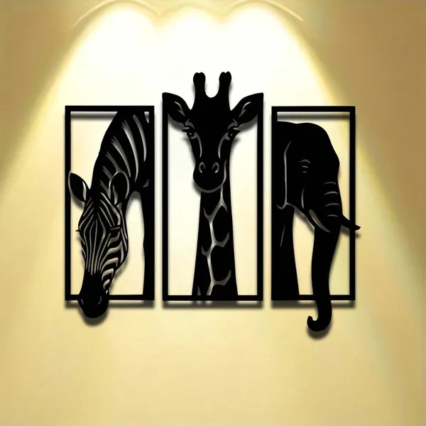 Arte de Pared Metálico con Pintura Cremosa de Animales Africanos 3 Piezas - Zebra, Jirafa y Elefante para Decoración Hogar - Envío a Temu, TikTok y Recogida en CIFbuy — imagen 3