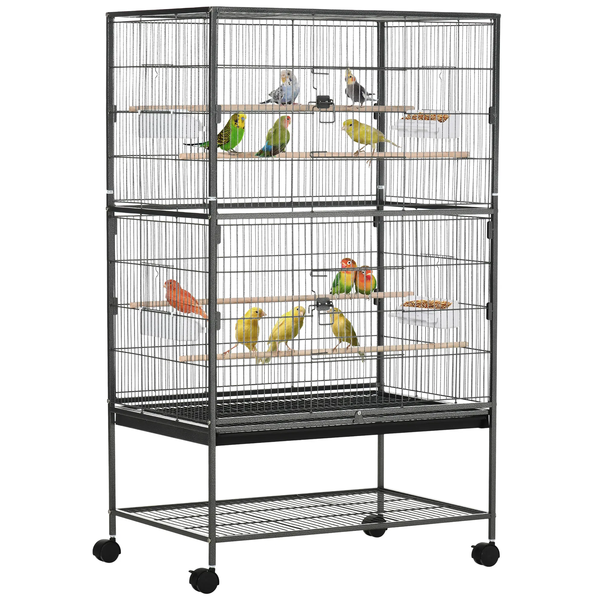 52'' Large Rolling Steel Bird Cage Bird House with Rolling Stand, Storage Shelf, Wood Perch, Food Container, Dark Grey — image 1