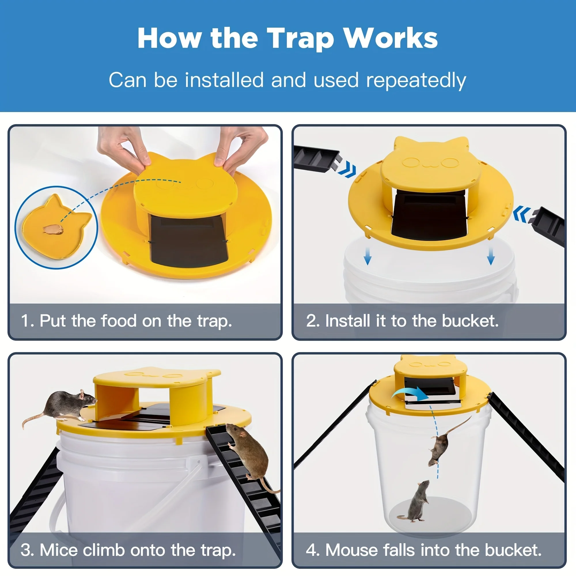 Presa de Ratones para Cubeta con Cierre, Herramienta Fácil de Usar para Interior y Exterior, Características: Entrada de Escaleras Doble Actualizada, Reutilizable para Cubetas de 5 Galones, Ideal para Hogares, Coopas de Pollos, Jardines, Granjas, Fincas — imagen 7
