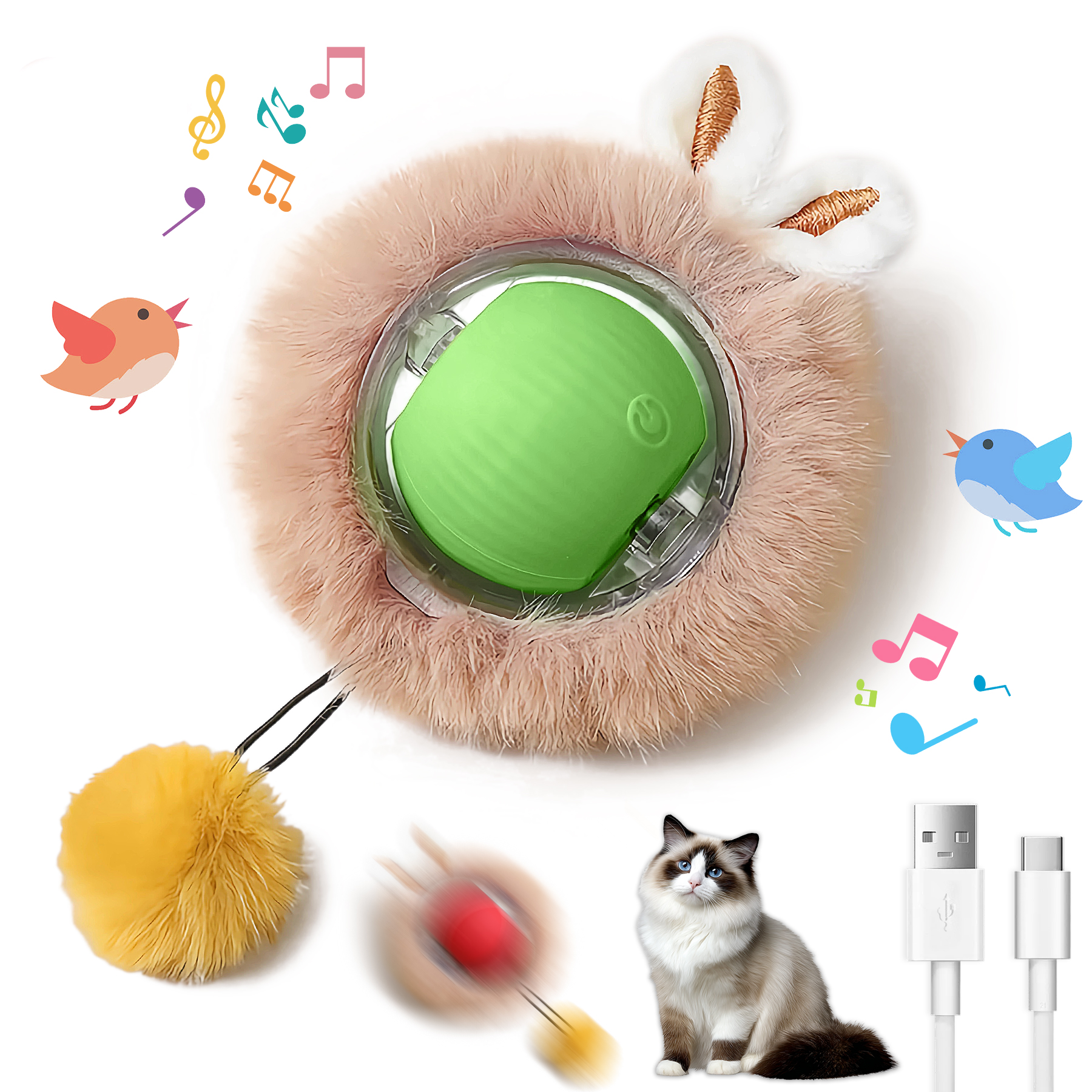 Juguetes Interactivos de Bola para Gatos y Perros - Pelota Móvil con Luces y Cola y Orejas de Conejo para Mascotas Domésticas — imagen 10