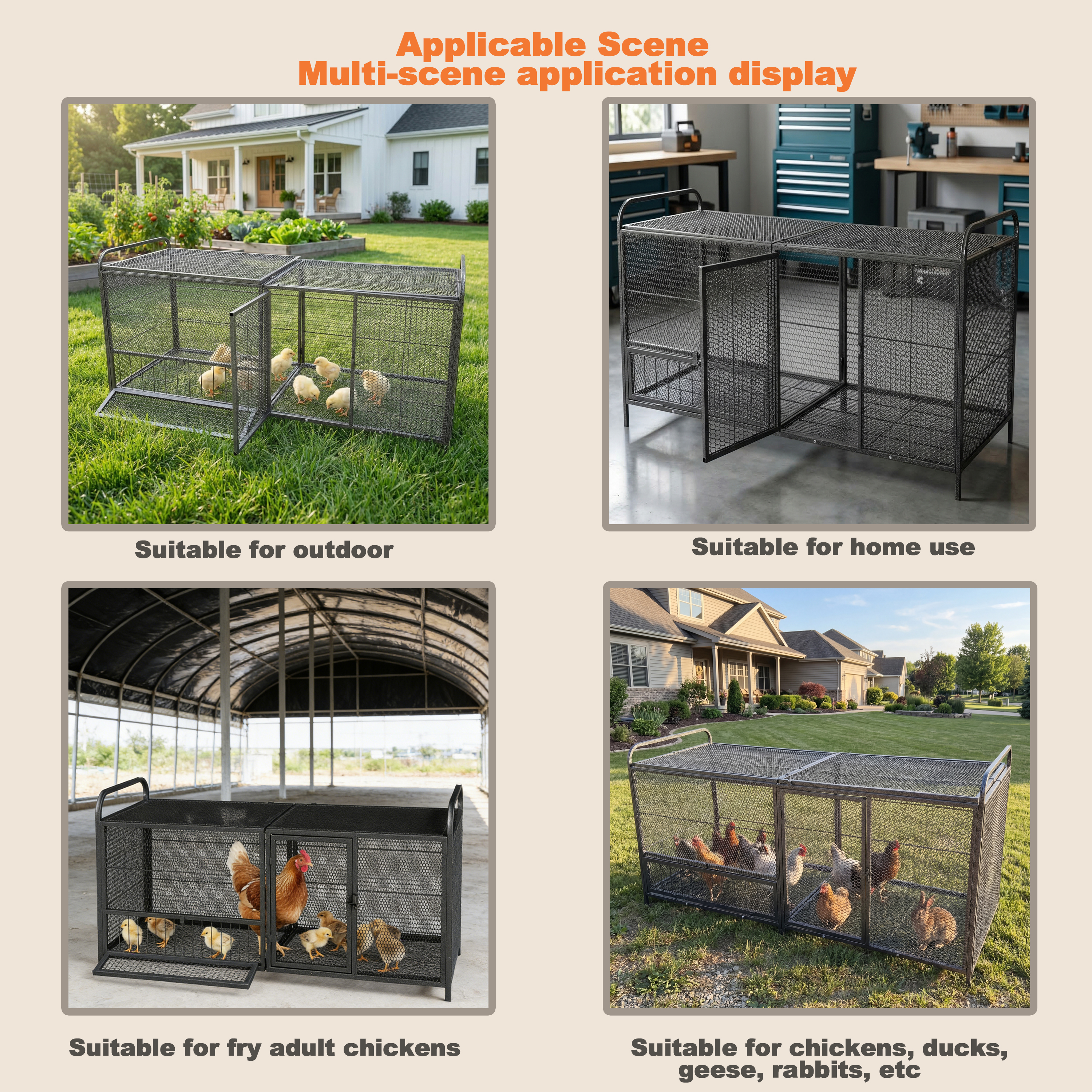 Caja de Pollos Metálica para Reproducción de 63 Pulgadas, Coop Duradera para Gallinas con Espacio Amplio, Cuna para Pájaros y Conejillos — imagen 5