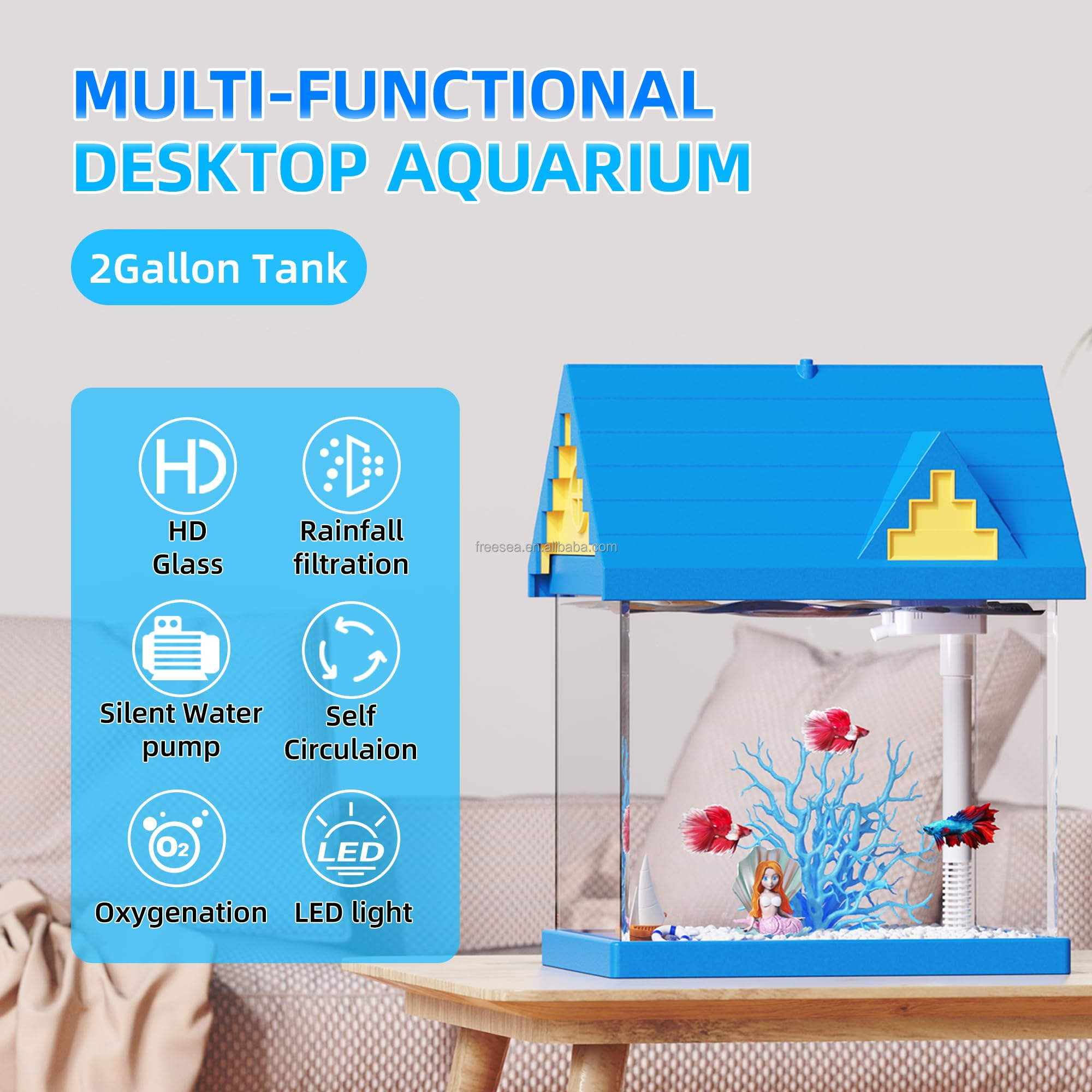 Tanque de Acuario de 2 galones de Acetato Libre, Equipoado con Filtración y Iluminación, Adecuado para Camarones, Medusas, y Peces Dorados, Ideal para Habitaciones Infantiles — imagen 5