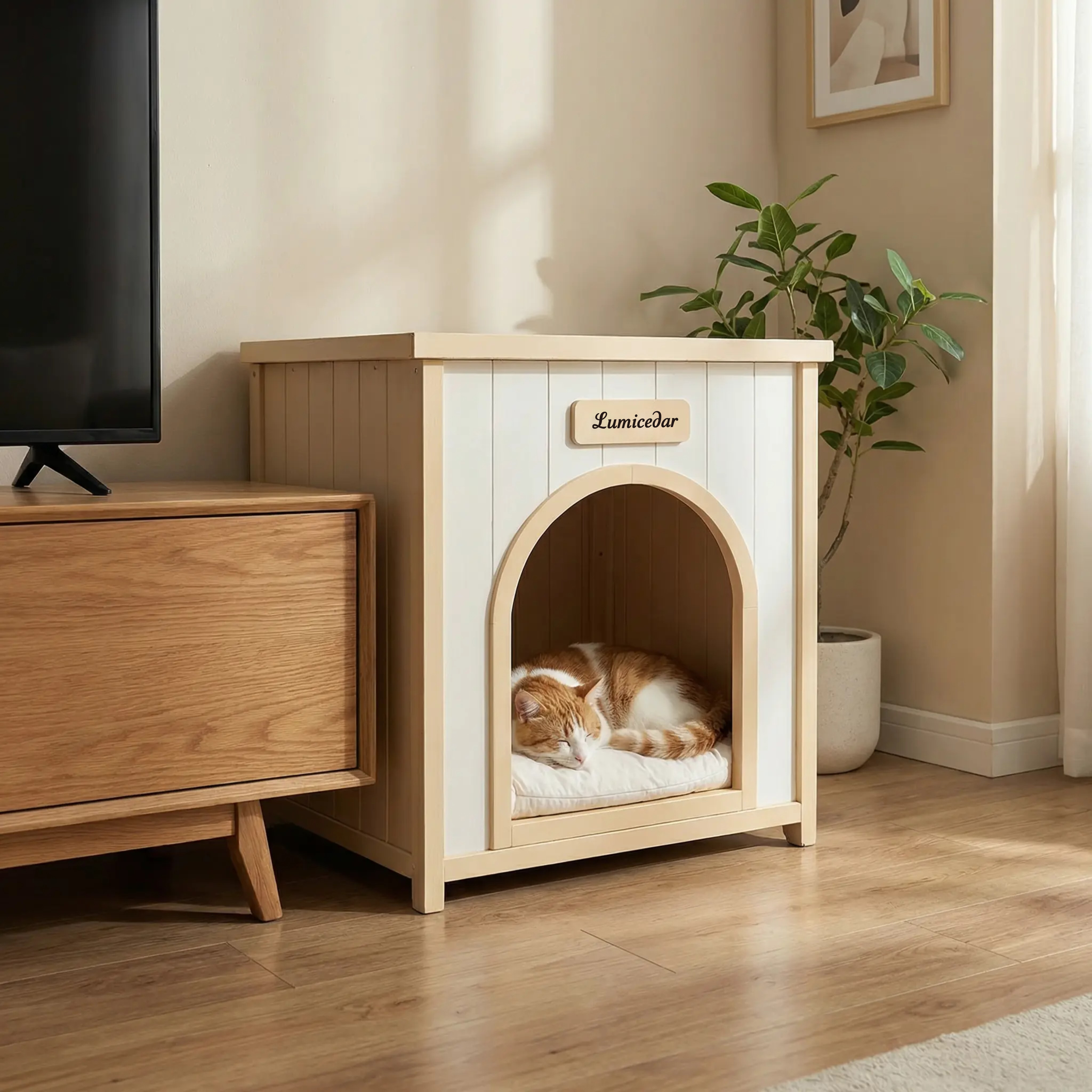 Modern Indoor Wooden Dog House with Removable Cushion – Solid Cedar Pet House for Small Dogs & Cats, Furniture-Grade Scandinavian Design — image 23