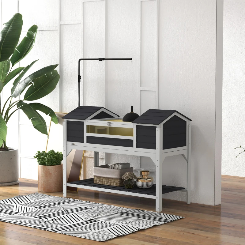 Tortoise Enclosure Tortoise House With Adjustable Lamp Holder Storage Shelf, Dual Main Houses, Openable Lid, Gray — imagen 8