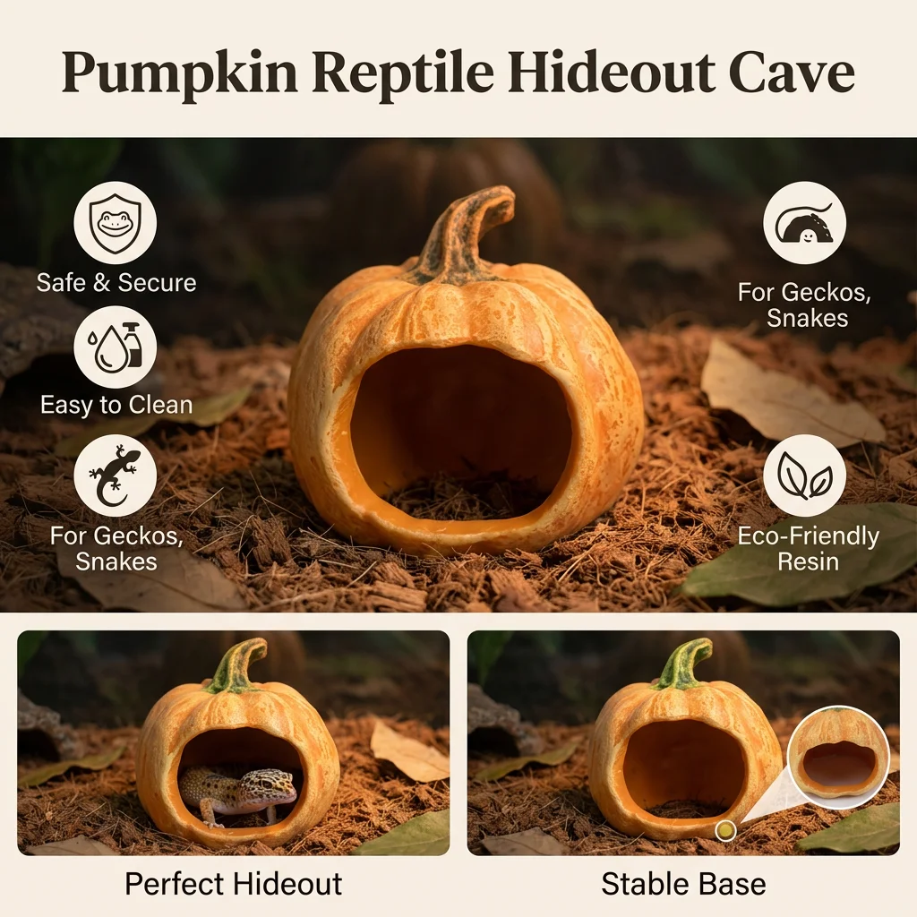 Cueva de Calabaza de Resina para Reptiles con Base Antideslizante - Decoración para Terrario para Gecko de Piel y Serpiente Corn — imagen 3