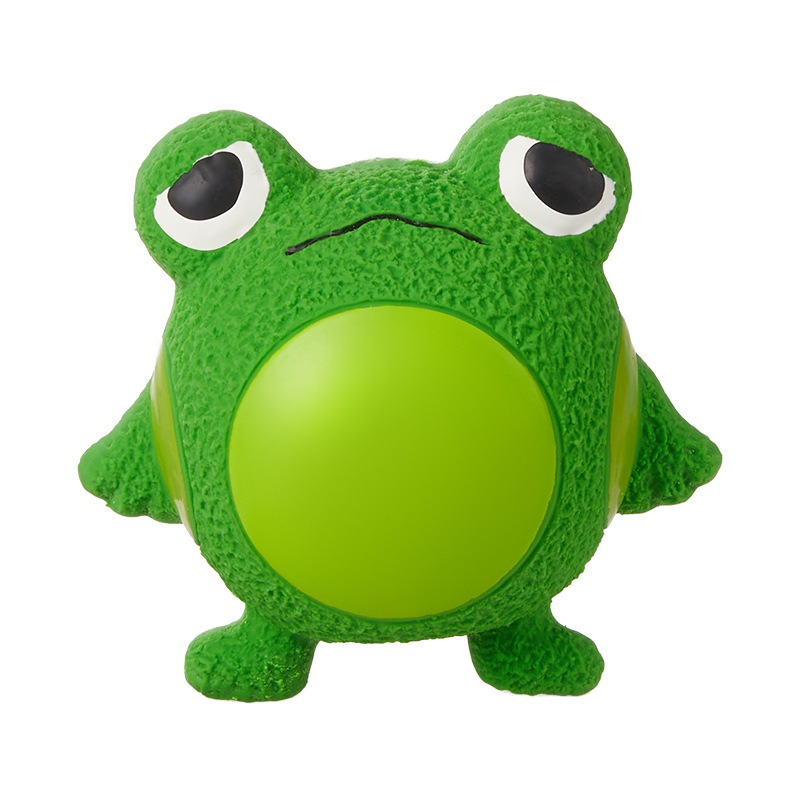 Latex teasing and frustrating frog yellow duck making sounds grinding teeth to relieve boredom