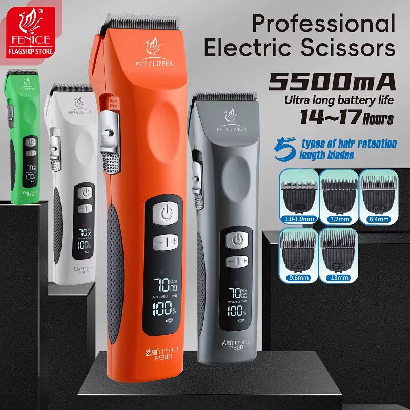Fenice Cordless Rechargeable Pet Clipper Low Noise Professional Pet Hair Cutting Machine Grooming Trimmer Shaver Kit for Animals — image 1