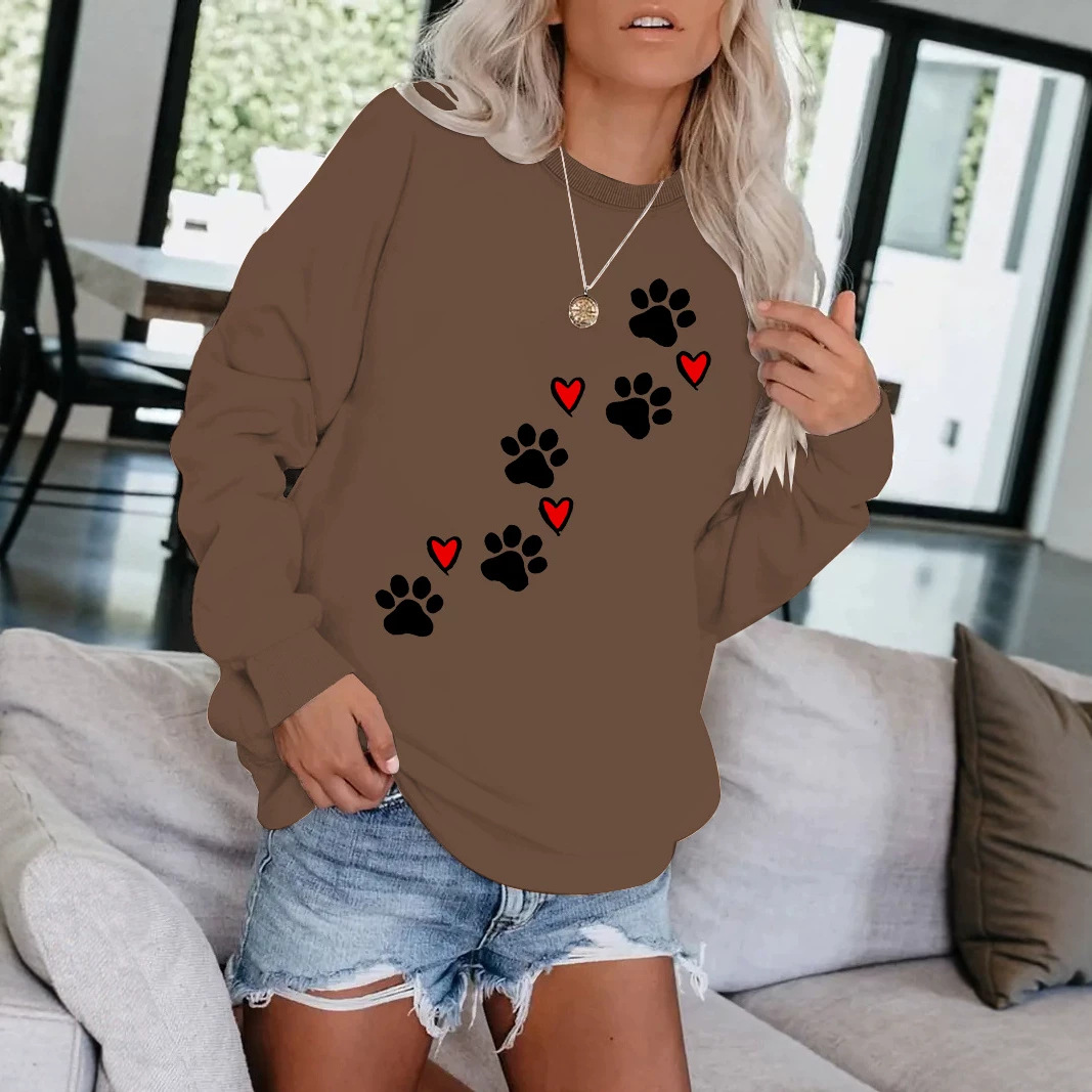 Cat paw print round neck fleece hoodie — image 5