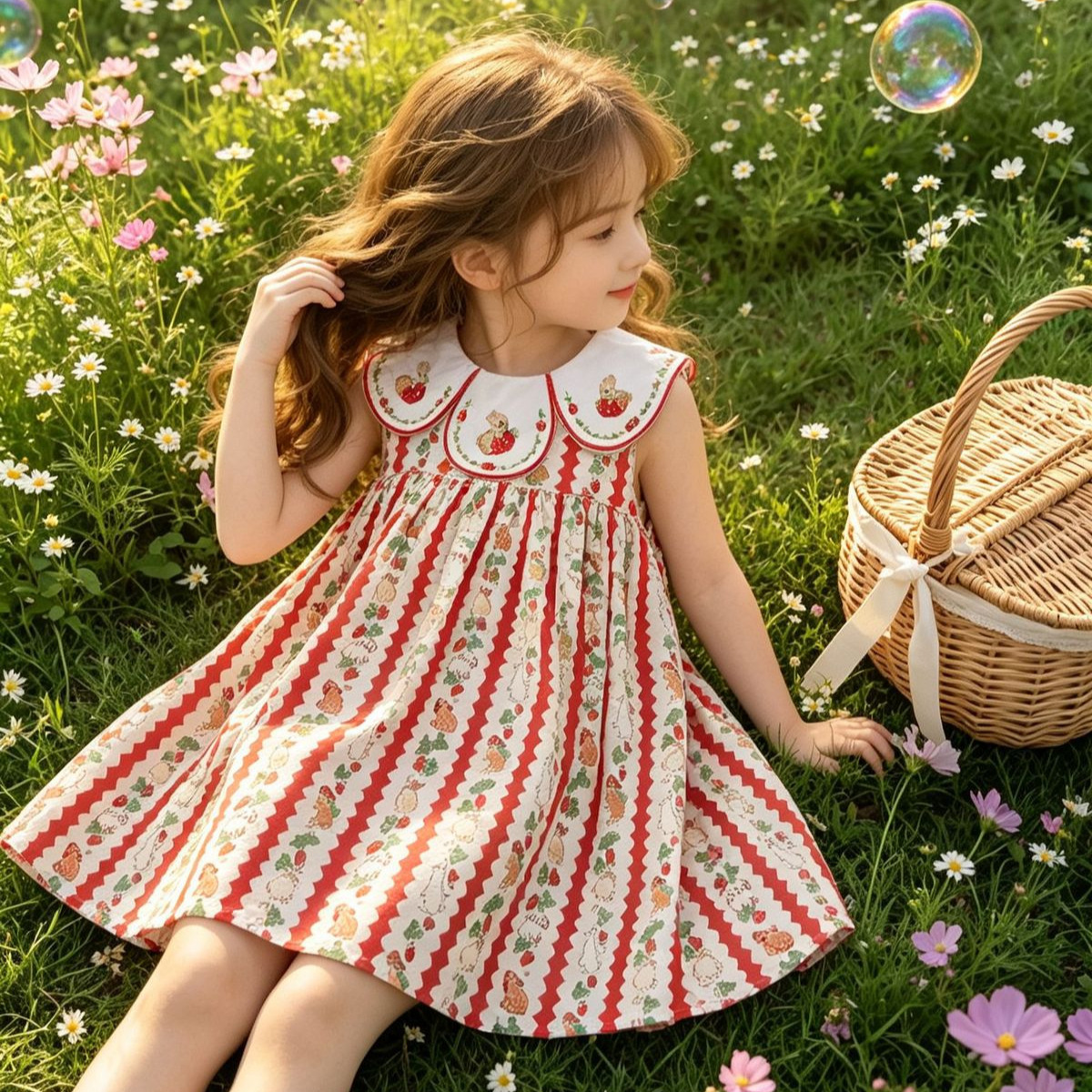 Vestido de Niña con Brocado de Conejo y Cuello Peter Pan — imagen 6