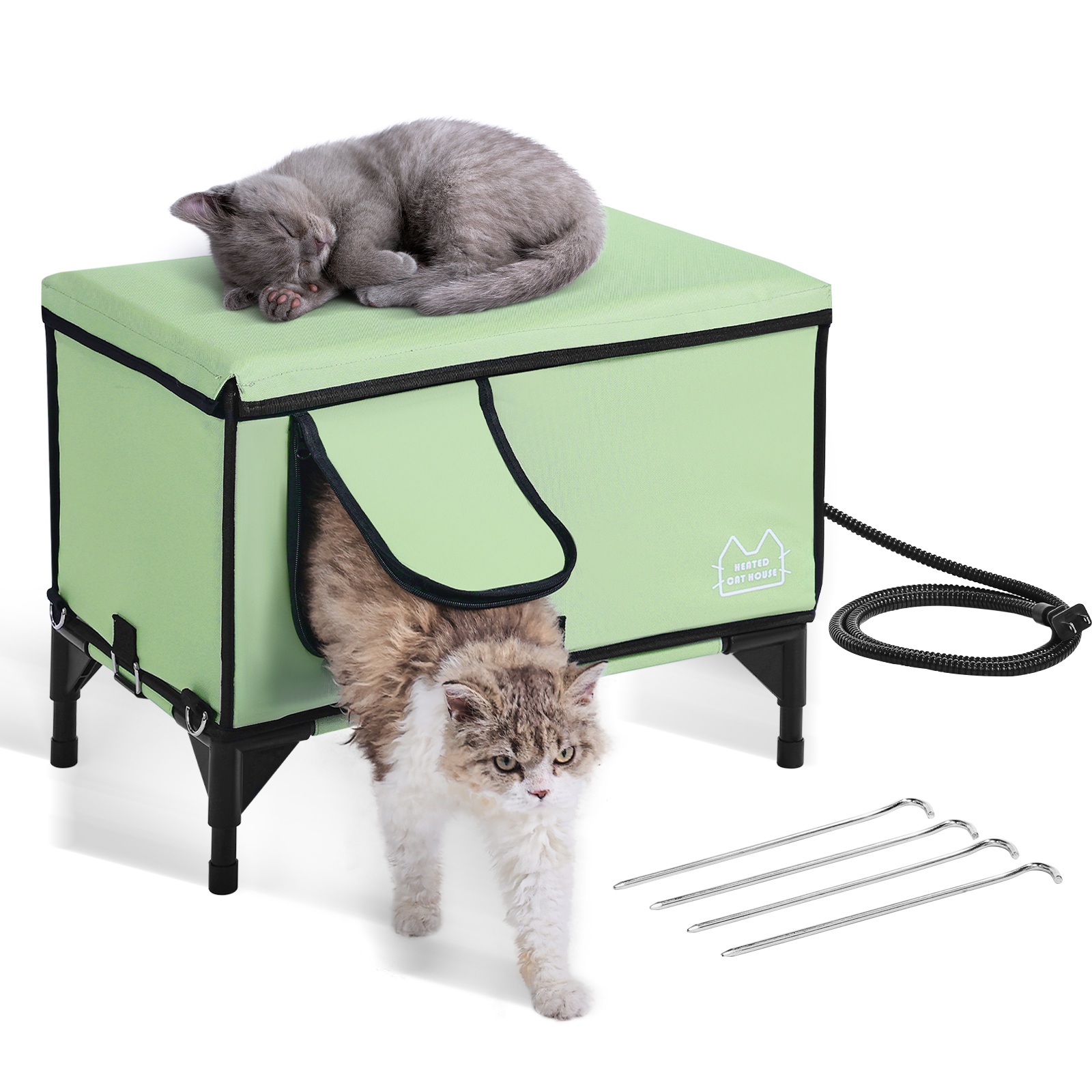 Casa Elevada Calentada para Gatos VEVOR de Forma Cúbica con Plancha Calor Verde — imagen 3