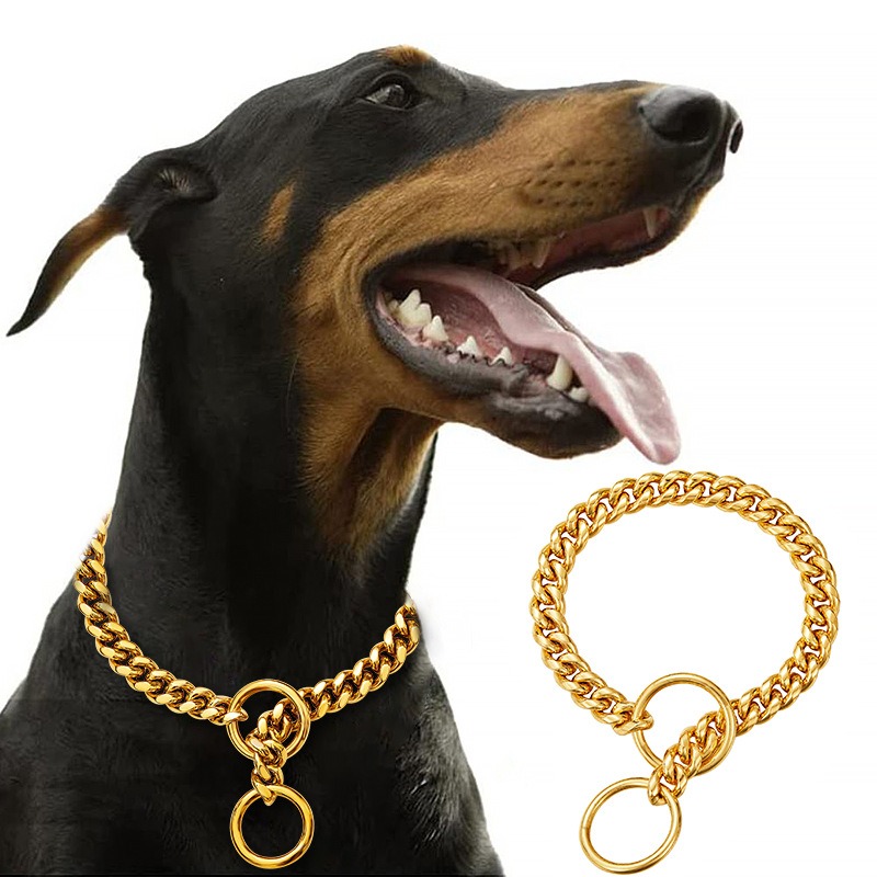 Gold Stainless Steel Dog Necklace P-Chain Titanium Steel Collar — image 1