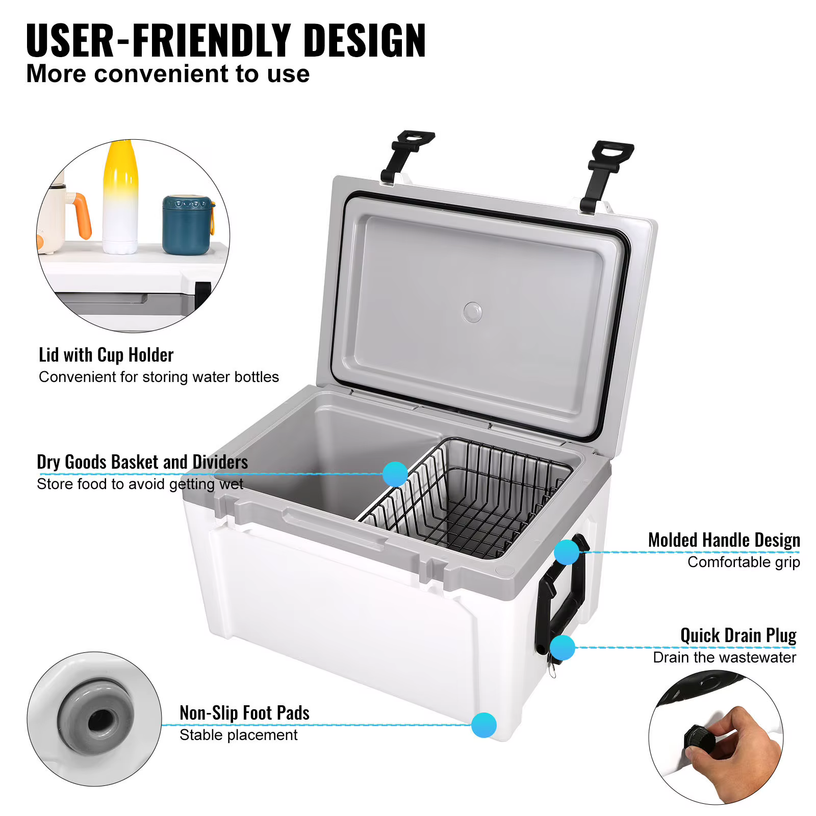 SucceBuy 52 QT Portable Hard Cooler Fully Insulated Ice Chest Cooling Box Goods Basket for Beach Outdoor Camping Travel — image 6