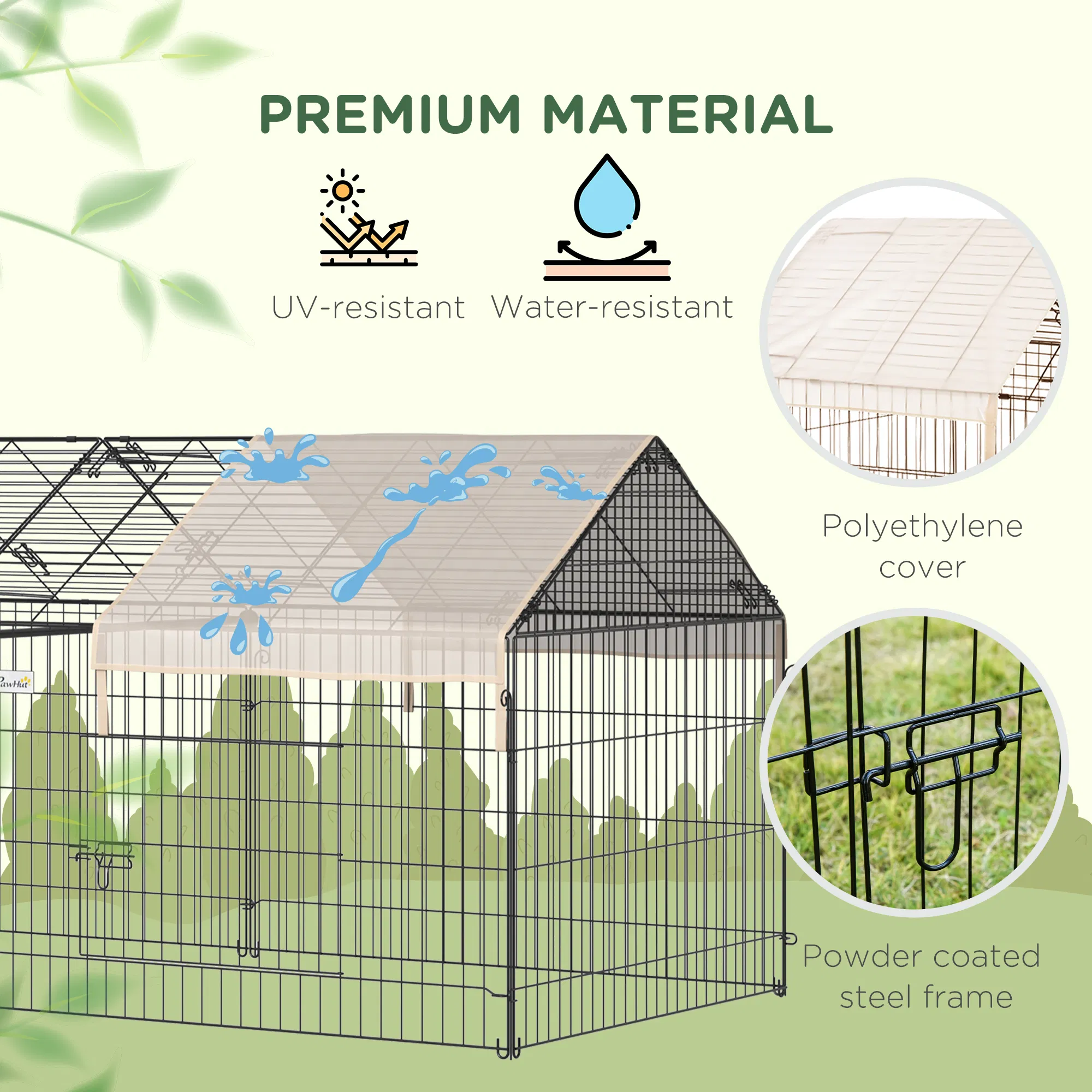 87x41x41-IN Catio Rabbit Guinea Pig Cage Chicken Coop Run, Small Animal Enclousure Outdoor Indoor with Cover and Multiple Doors, Beige — image 6
