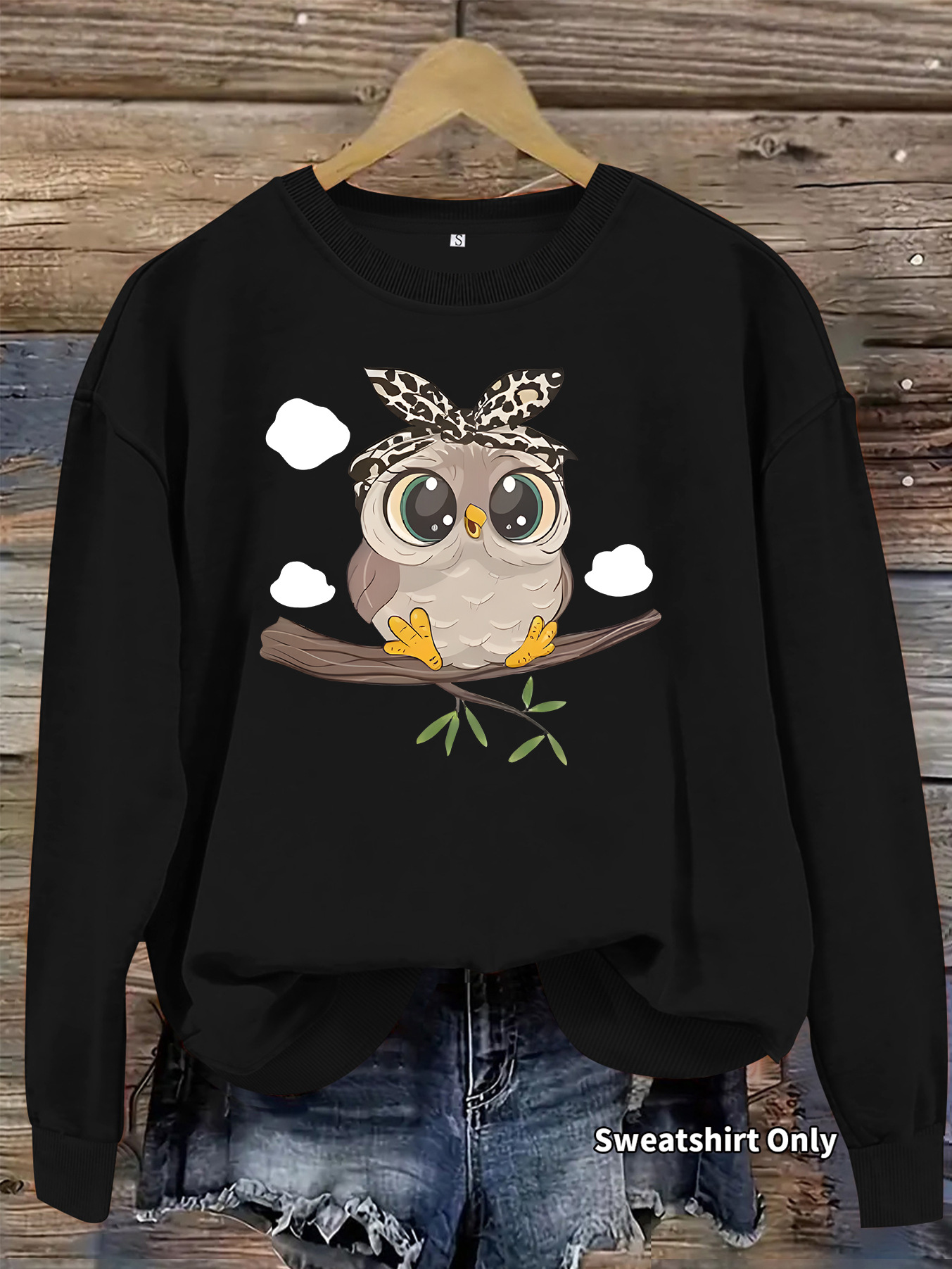Owl white cloud print loose women's hoodie — image 10