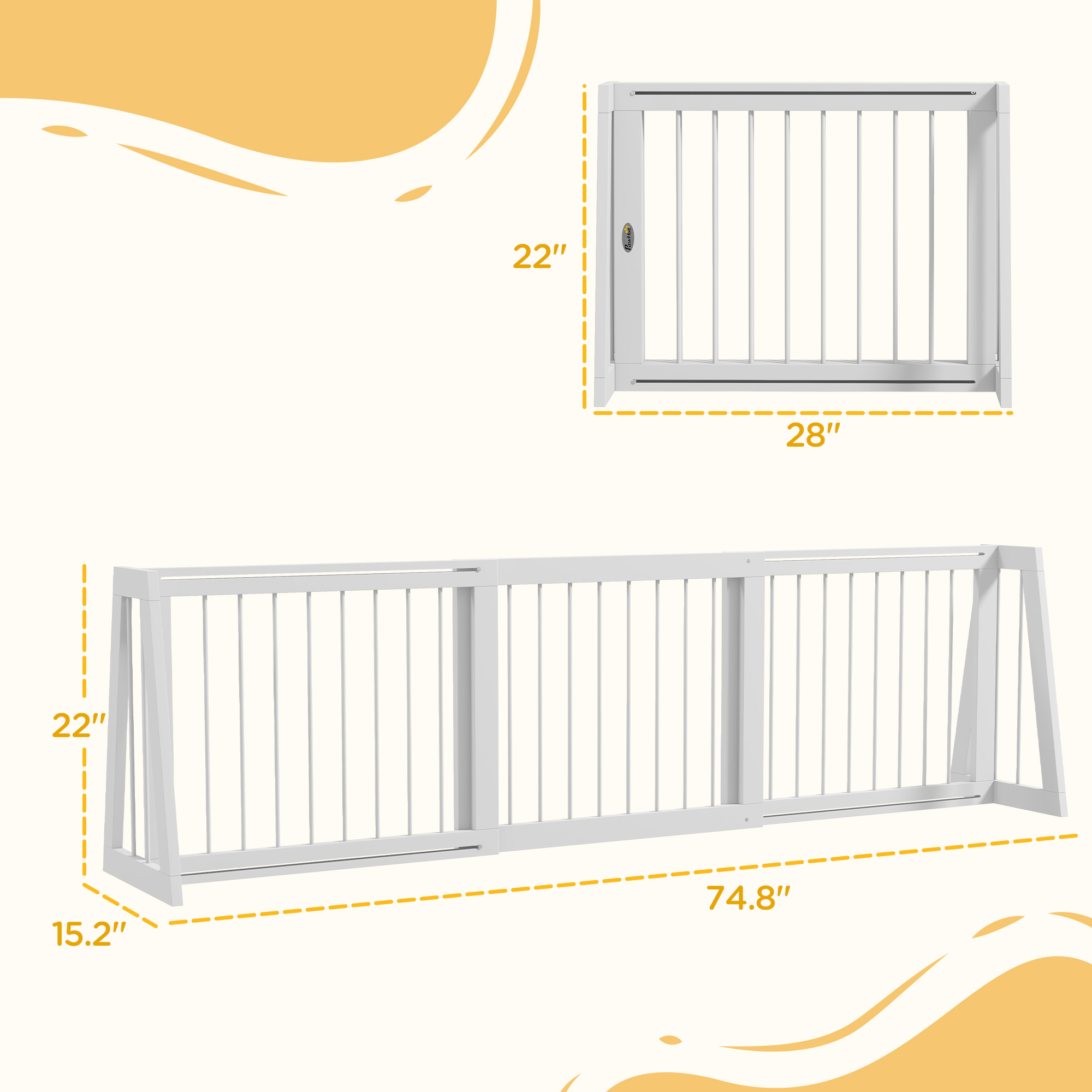 28"-75" Freestanding Wooden Pet Gate with Support Feet & Non-Slip Mats for Indoor, Stairway, Doorway, White — image 5