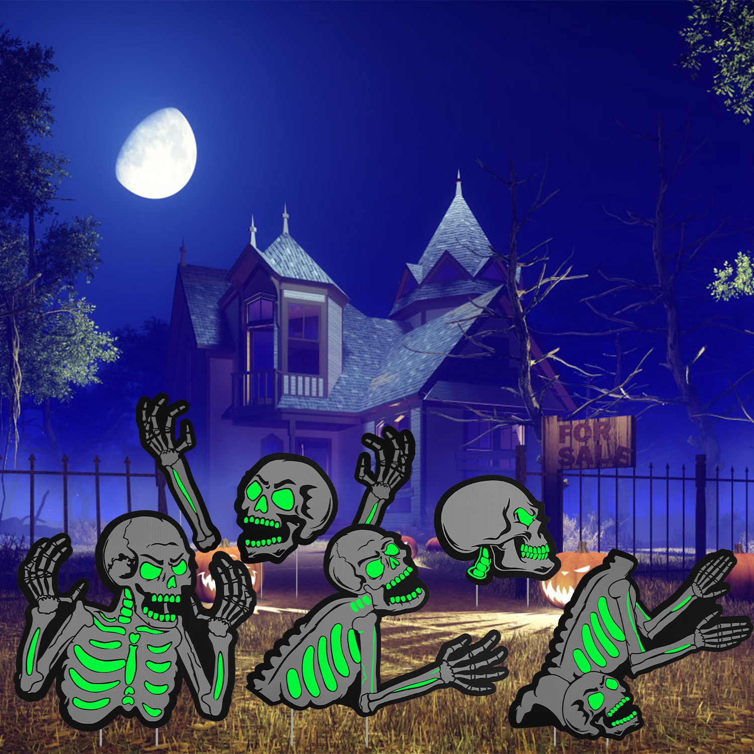 Decoraciones de Jardín para Halloween: 6 Calaveras, 6 Tumbas o 5 Gatos Negros, Brillan en la Oscuridad, para Casa Embrujada, Jardín, Patio y Fiestas de Temática Terrorífica — imagen 27