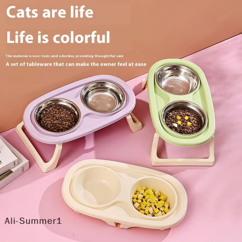 Stainless Steel Dog Bowl Foldable Cute Cat Bowl Double Bowl Leak-Proof Pet Bowl Cat And Dog Feeding Bowl Dog Rice Bowl — image 3