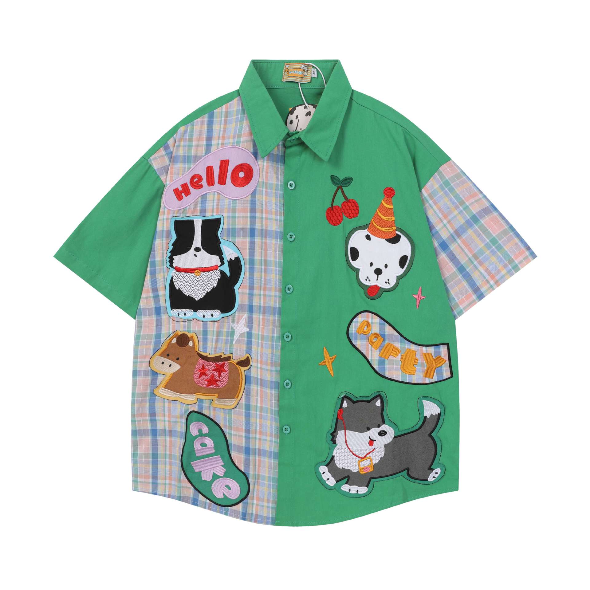 Color blocked embroidery dog short sleeved shirt — image 4
