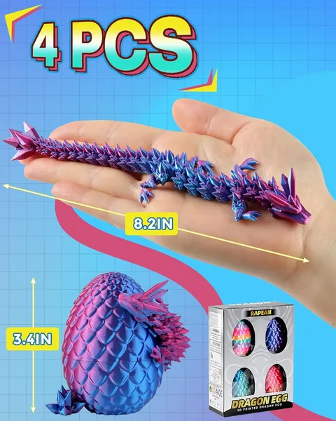 Huevos de Dragón 3D Impresos de 20 cm, Misterioso Huevo de Dragón con Cristal para Cajas de Pascua, Juguetes Únicos y Decoración de Fantasía (4 Piezas) — imagen 5