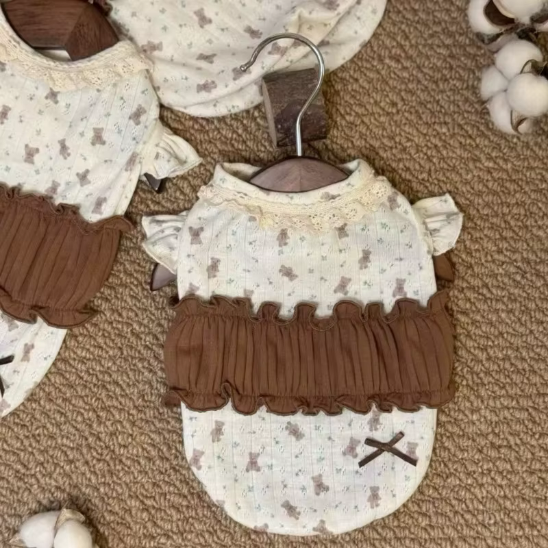 Pet Clothing Puppy Dress Winter New Floral Lace Base Shirt for Dogs Cats Soft Inner Layer Clothes for Small Dogs Puppy Clothes — image 1