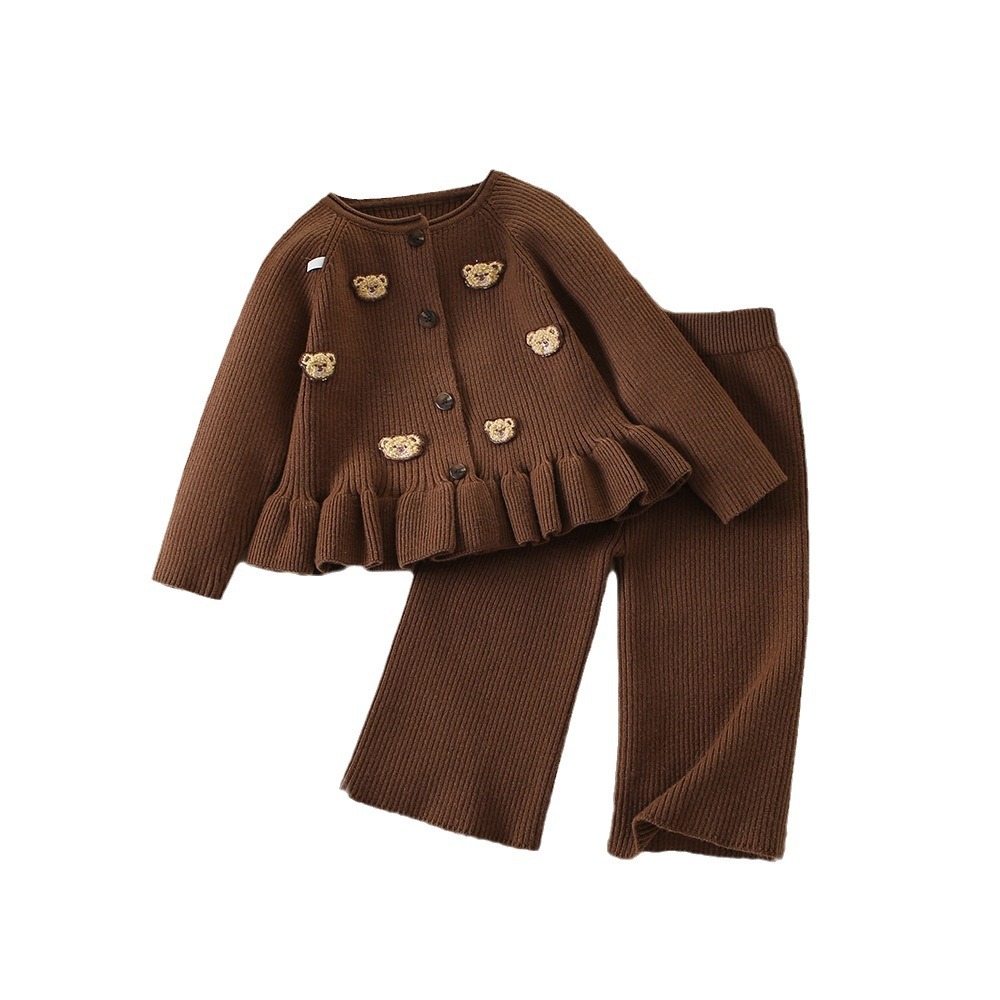 Sweet Bear Print Long Sleeve Sweater Cardigan and Casual Pants Set for Girls — image 7