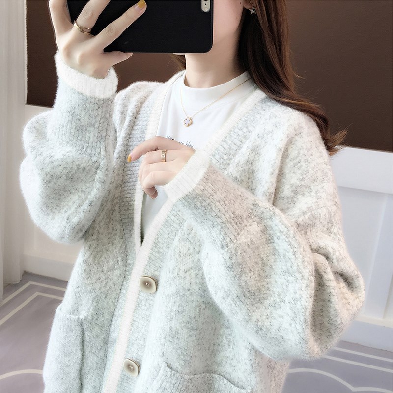 Fall New Women's Knit Cardigan Sweater Loose Outerwear Water Rabbit Fur Top Coat — image 13