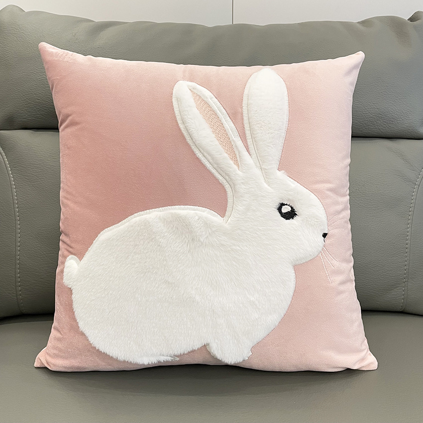 Soft Rabbit Pillow Cover Sofa Cushion Velvet Embroidered Pillow Girl's Heart Pink Cartoon Pillow Cover Cute — image 7