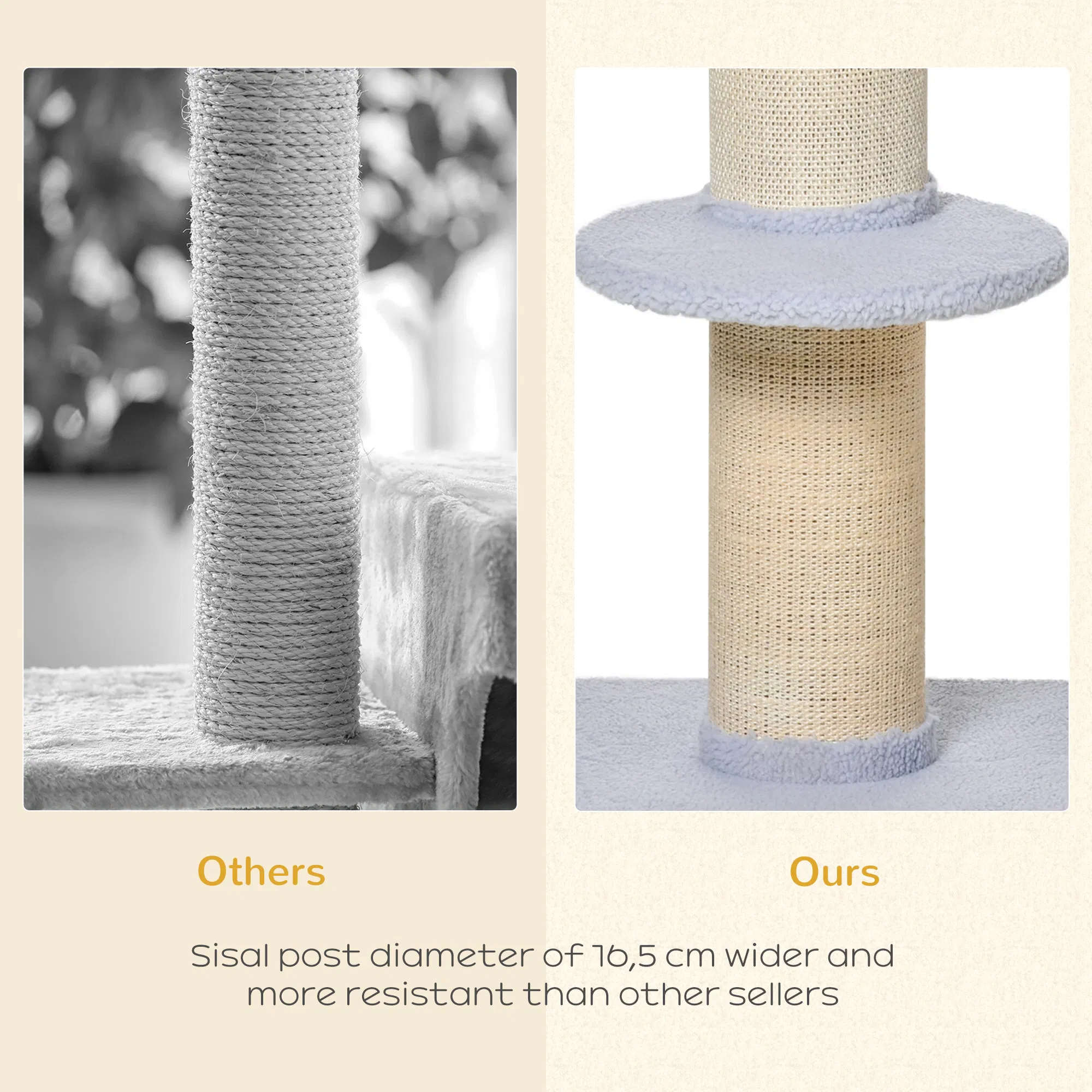Cat Tree Kitty Tower with Sisal Mat Scratching Post, Cat Bed, Cushion, Perch, 18" x 18" x 36", Light Blue — image 2