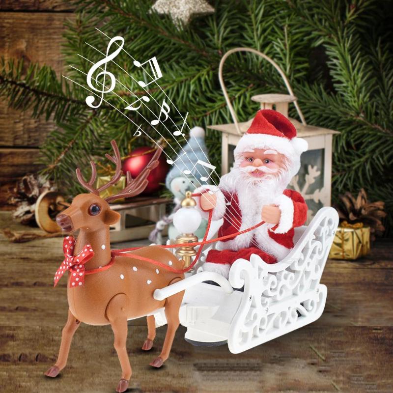 Muñeca de Santa Claus con Rebaño de Elks en Carruaje Eléctrico con Música para Niños Regalo Navidad Decoración Hogar — imagen 1