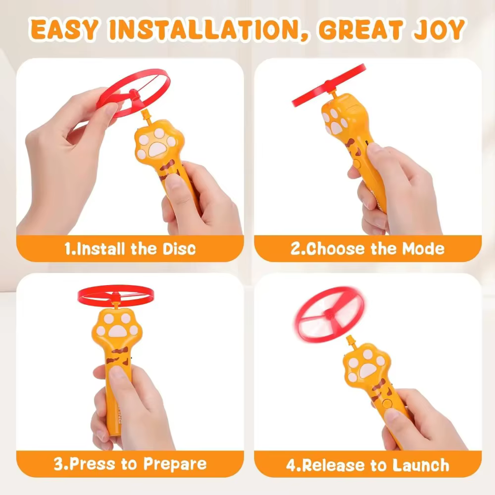Juguete de Caza para Gatos: Lanzador de Disco Recargable con 6 Spinners Voladores – Juguetes Interactivos para Mascotas Indoor/Outdoor, Jardín, Gatos y Perros — imagen 4