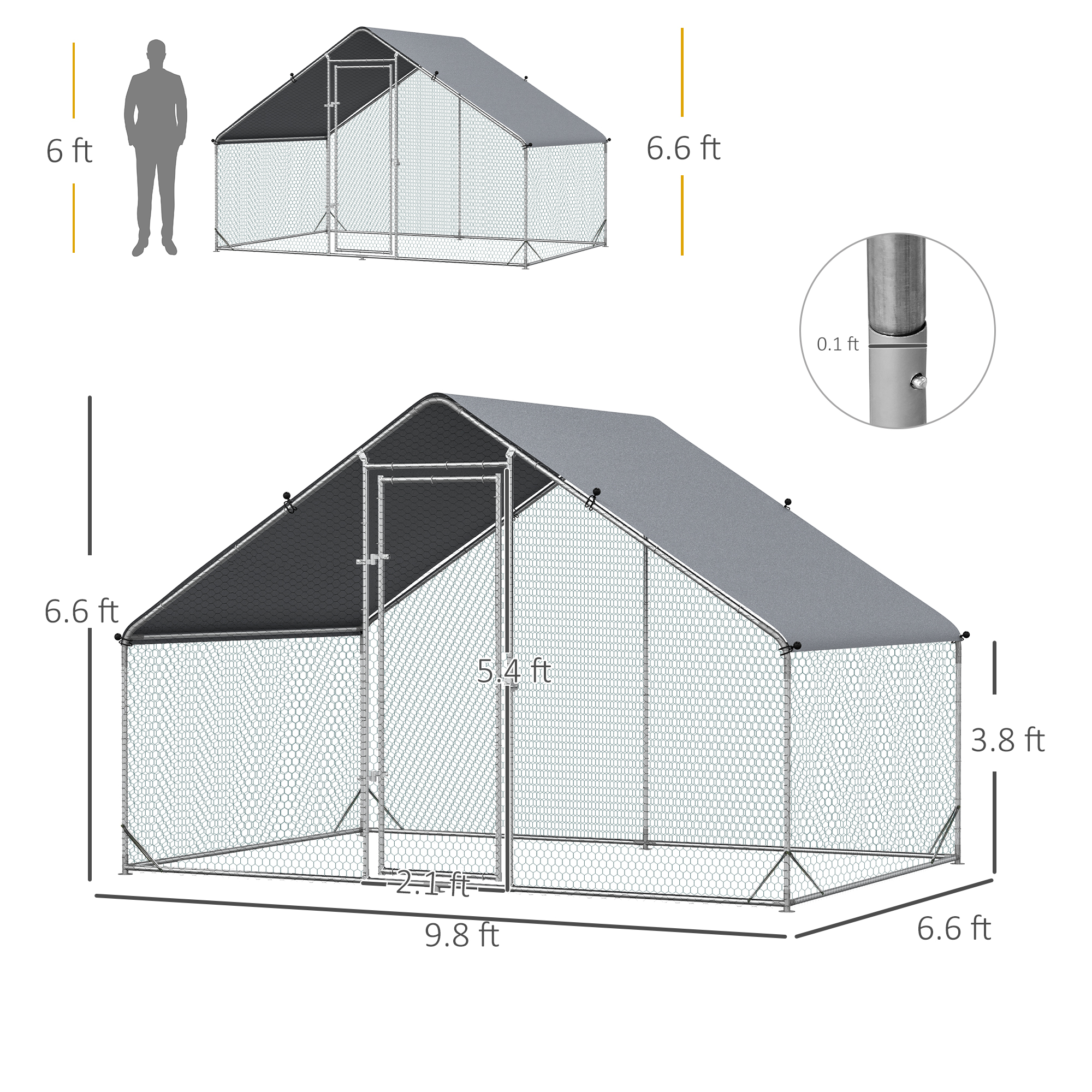 Large Chicken Coop Metal Chicken Run With Waterproof And Anti-UV Cover, Spire Shaped Walk In Fence Cage Hen House For Outdoor And Yard Farm Use, 1" Tube Diameter, 9.8' X 6.6' X 6.6' — imagen 2