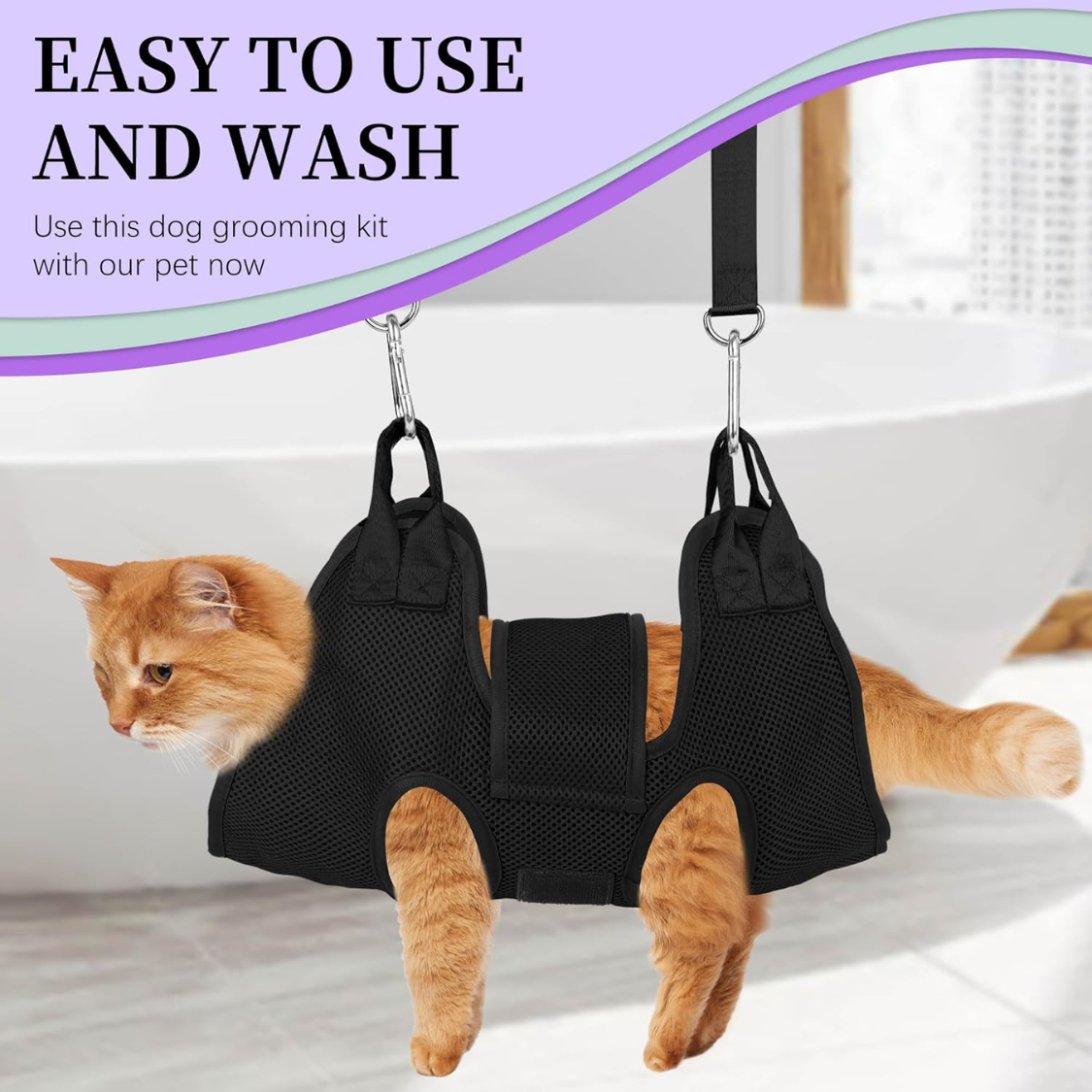 Kit de Hamaca para Grooming de Gatos y Perros hasta 12 lb, Arnesón y Sling para Corte de Uñas con Tijeras y Afilador — imagen 7