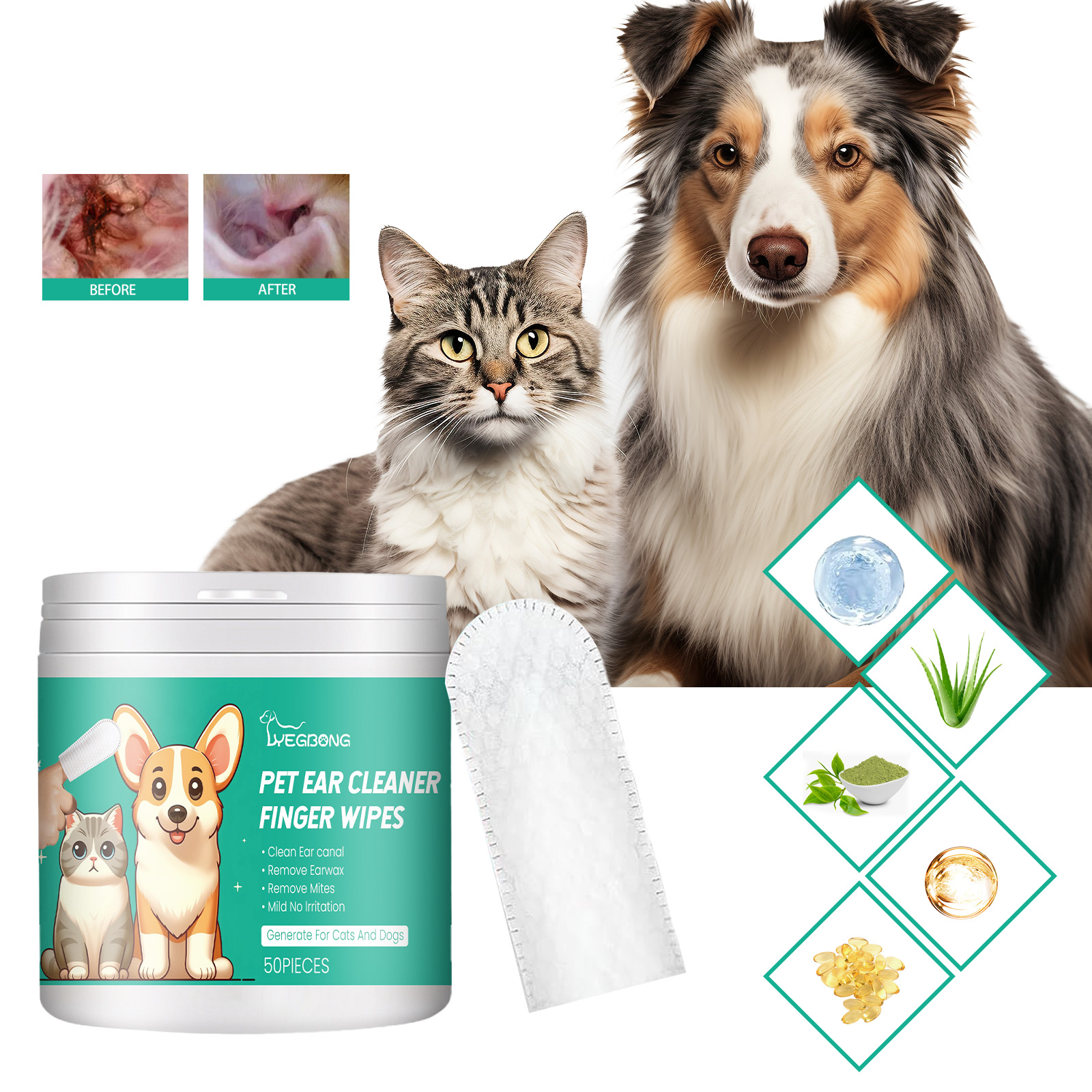 Pet Ear Cleaner Finger Wipes, Gently Clean Pet Ear Mites Ear Dirt Eye Dirt Feet Deodorize To Remove Odor — image 4