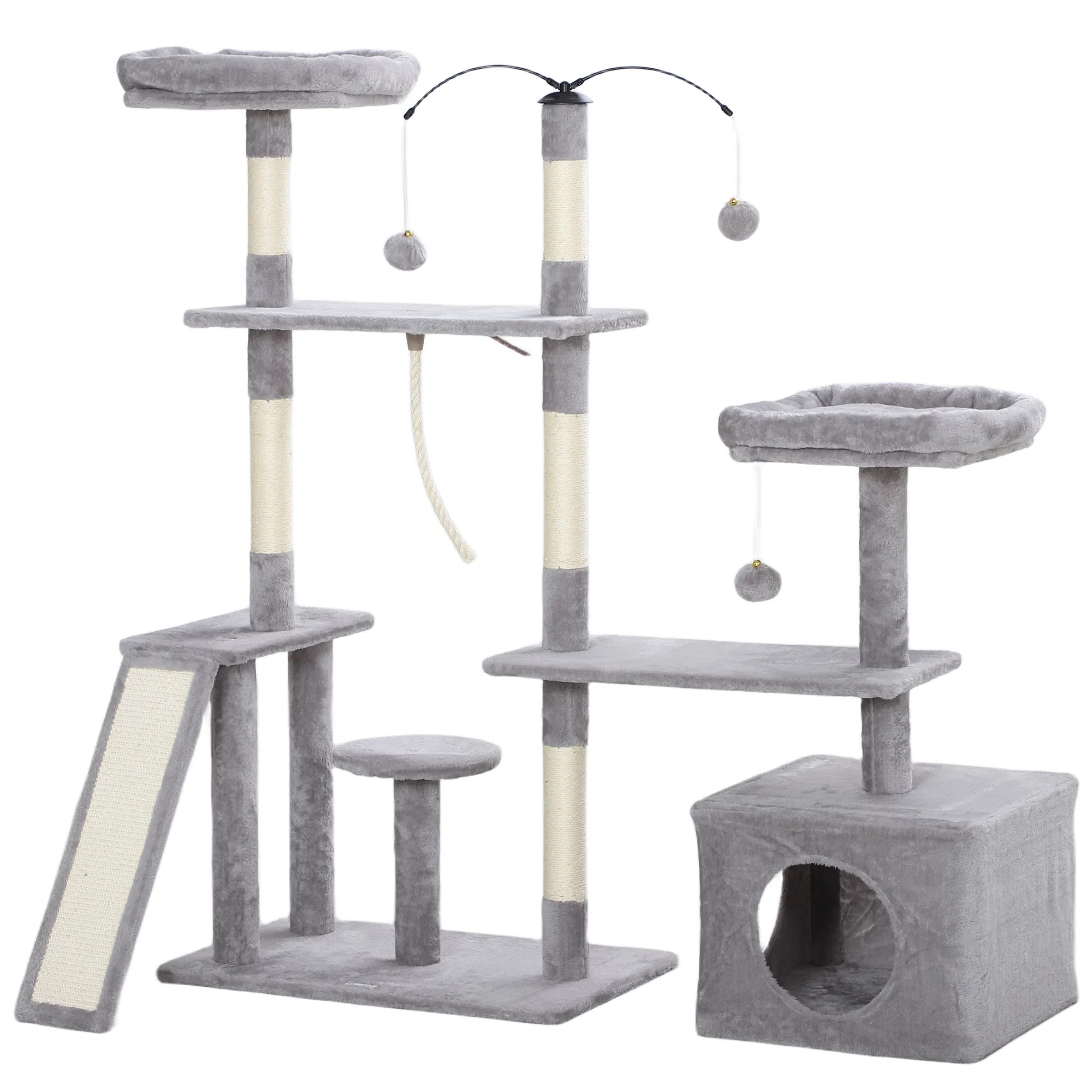 53" Cat Tree, Cat Tower with Scratching Posts, Cat Condo, Beds, Platforms, Toy Balls for Indoor Cats, Light Grey — image 1