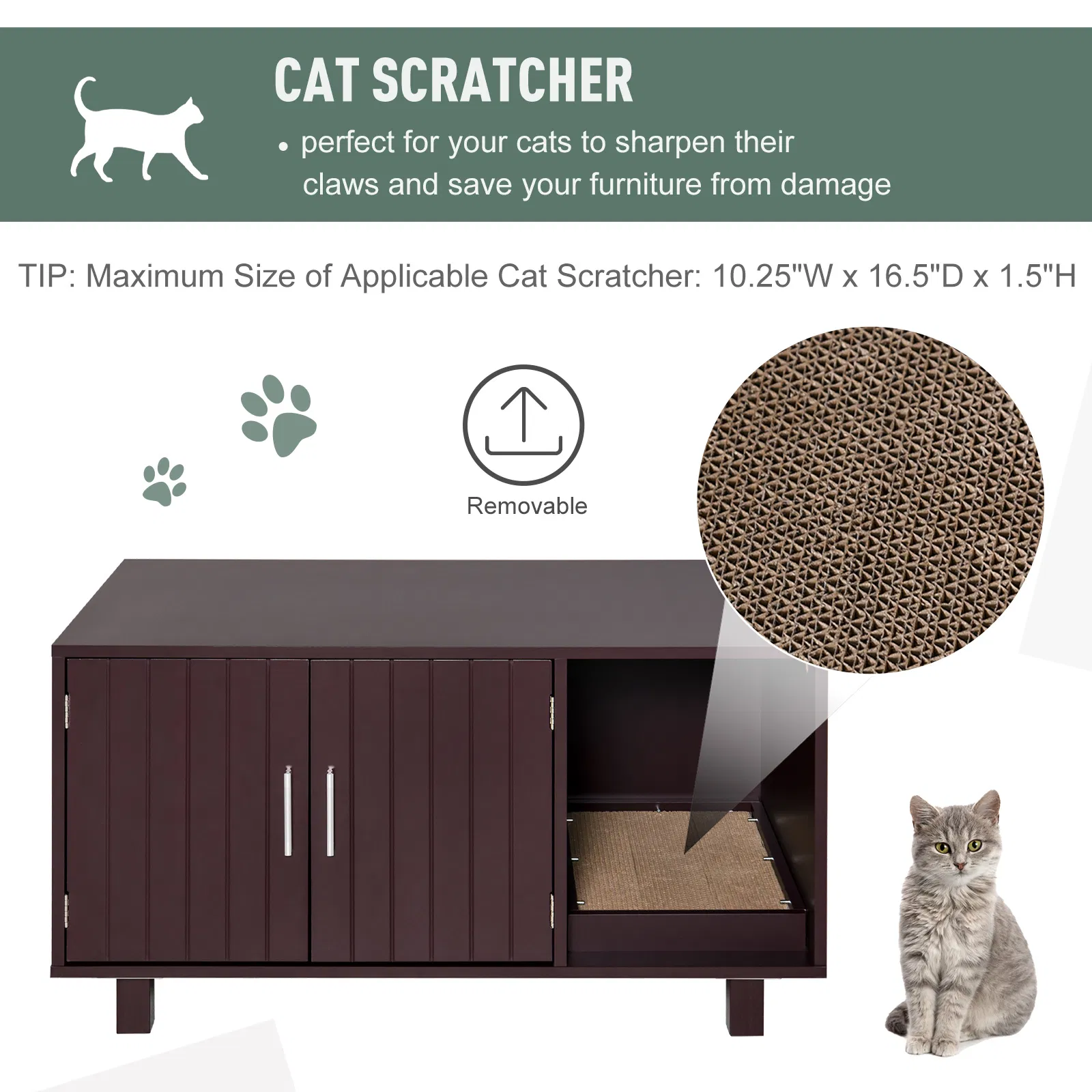 Cat Litter Box Enclosure, Hidden Litter Box Furniture, Cat House End Table Washroom with Scratching Pad, for Indoor Cats Kittens, Brown — image 3