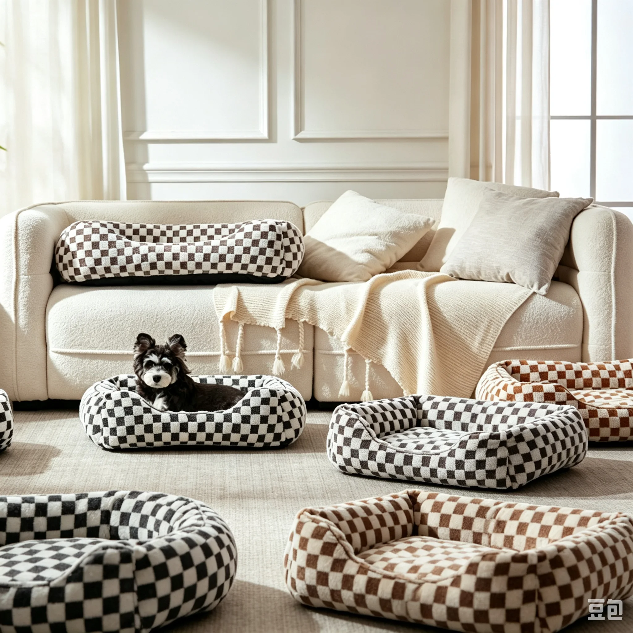 Checkered Pet Bed A Square-Shaped Pet Bed Soft and Comfortable Providing A Deep Sleep Area for Dogs and Cats Winter Warm Pet Pad — image 1