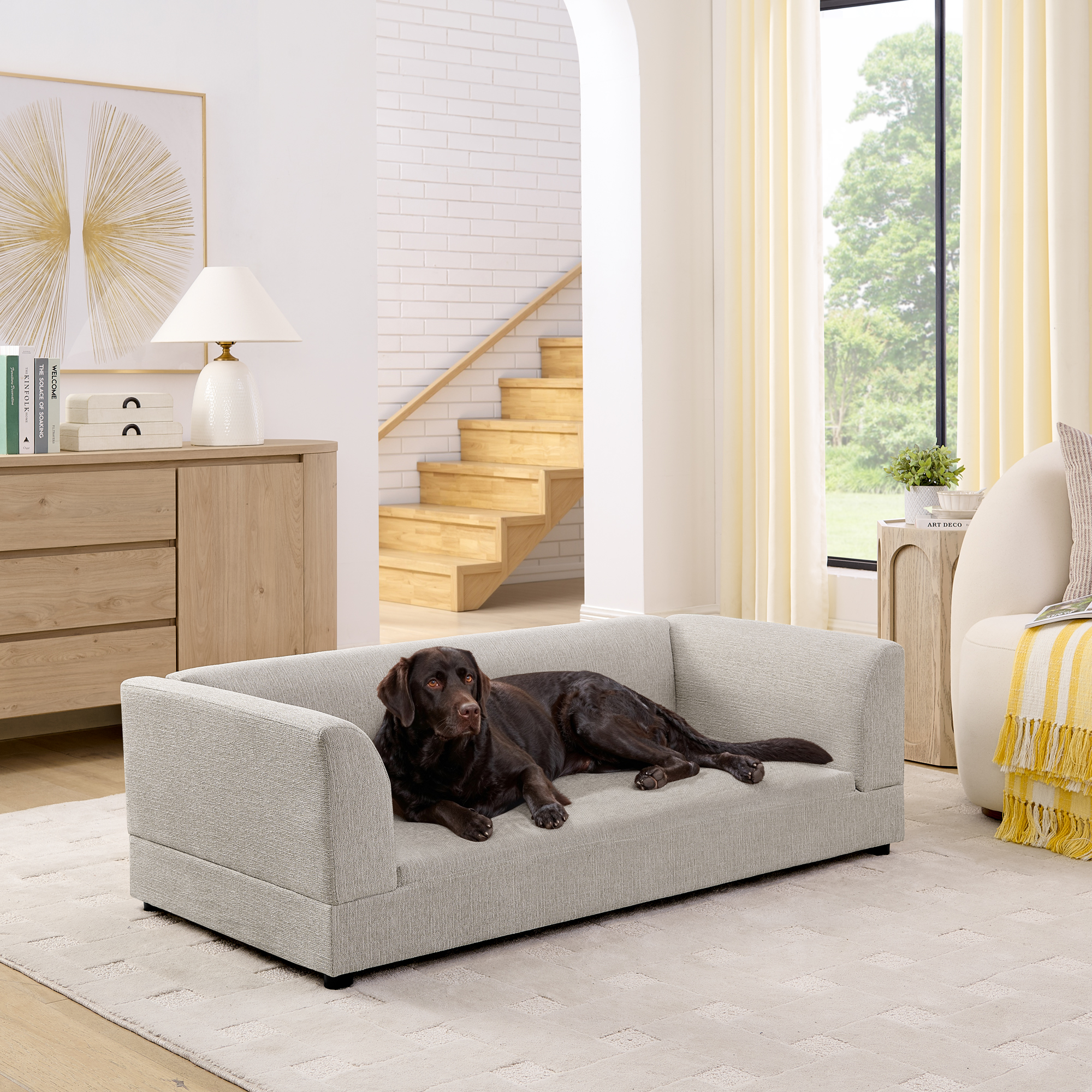 Sofá para Perros Grandes y Medianos: Diseño Moderno Rectangular con Espaldar, Manijas y Almohadilla Suave - Beige 56.5"*26"*17" — imagen 1