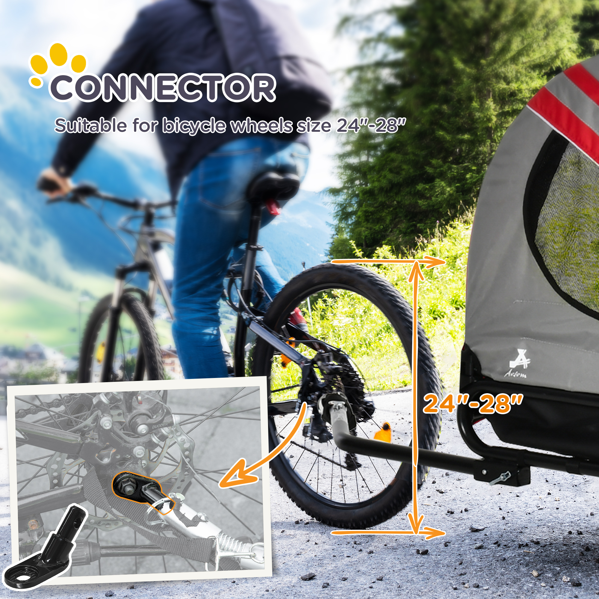 Remolque de Bicicleta 2 en 1 para Mascotas para Perros Pequeños y Medianos, Cochecito para Perros con Visibilidad Vial, Transportador para Bicicleta, Accesorio Lateral Resistente al Clima para Bicicleta, Rojo — imagen 3