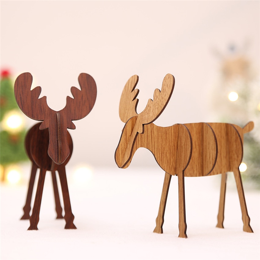 Nuevos adornos de ciervo tallados en madera para decoración navideña DIY regalos infantiles para hogares bares centros comerciales pendientes festivos — imagen 2