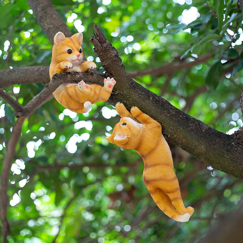 Pendiente de Gato Simulado Trepando Árbol Decoración Exterior Jardín Patio Balcón Paisaje Resina — imagen 1