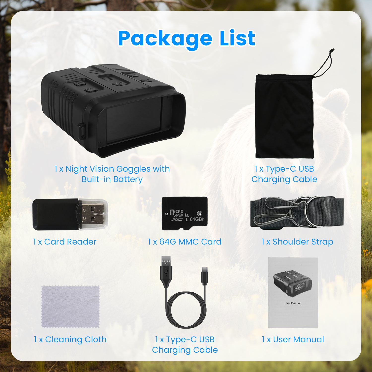 Gafas de Visión Nocturna 4K Binoculares a Todo Color con Zoom 10X, Alcance de Visión de 2624ft, Pantalla de 3in, Tarjeta MMC de 64G, Control por App WIFI, Guarda Fotos y Video, Ideal para Camping, Caza y Seguridad — imagen 4