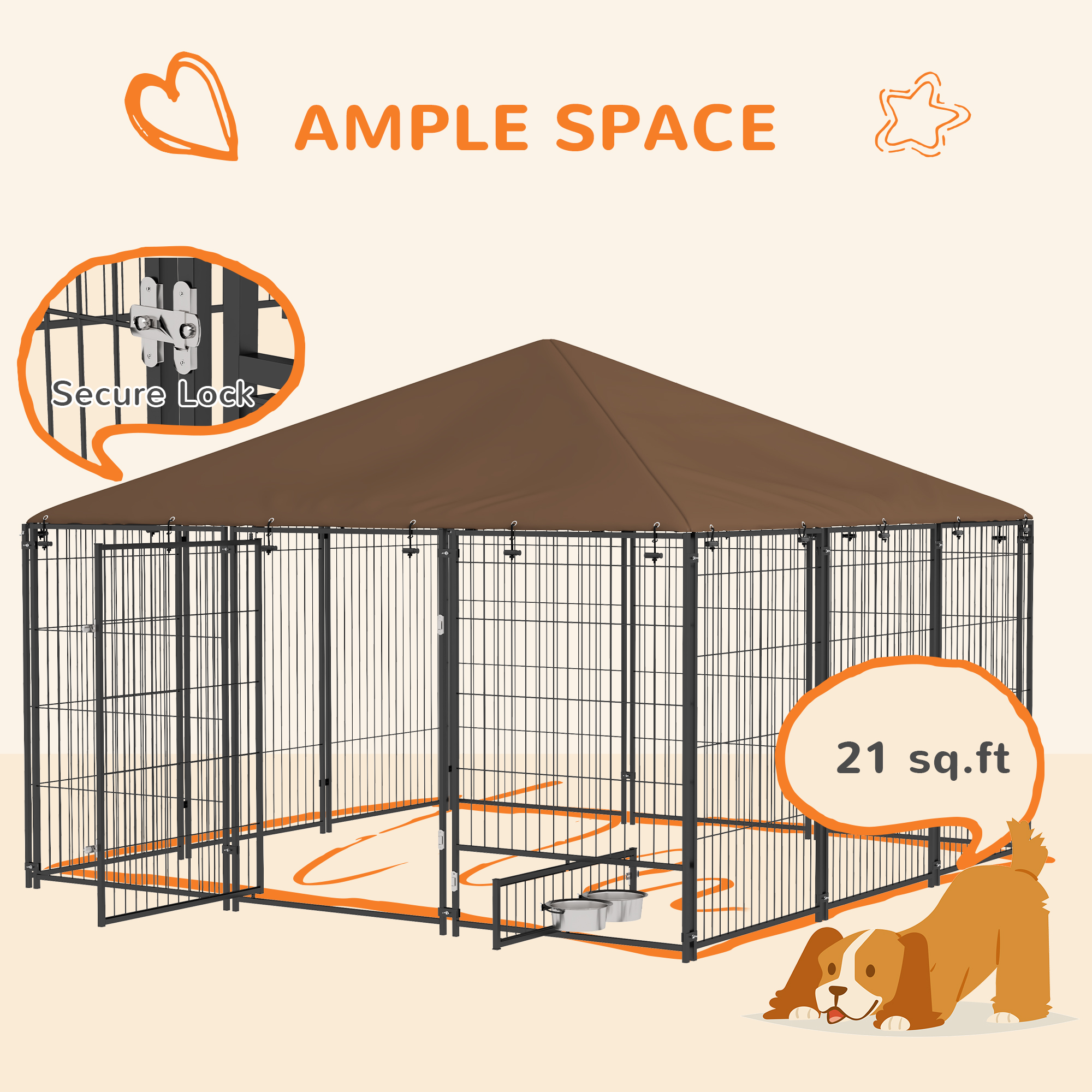6,9 x 6,9 x 5 Canil de Perro al Aire Libre con Techo de Jardín, Caja de Jardín, Comida y Agua Rotativa — imagen 4