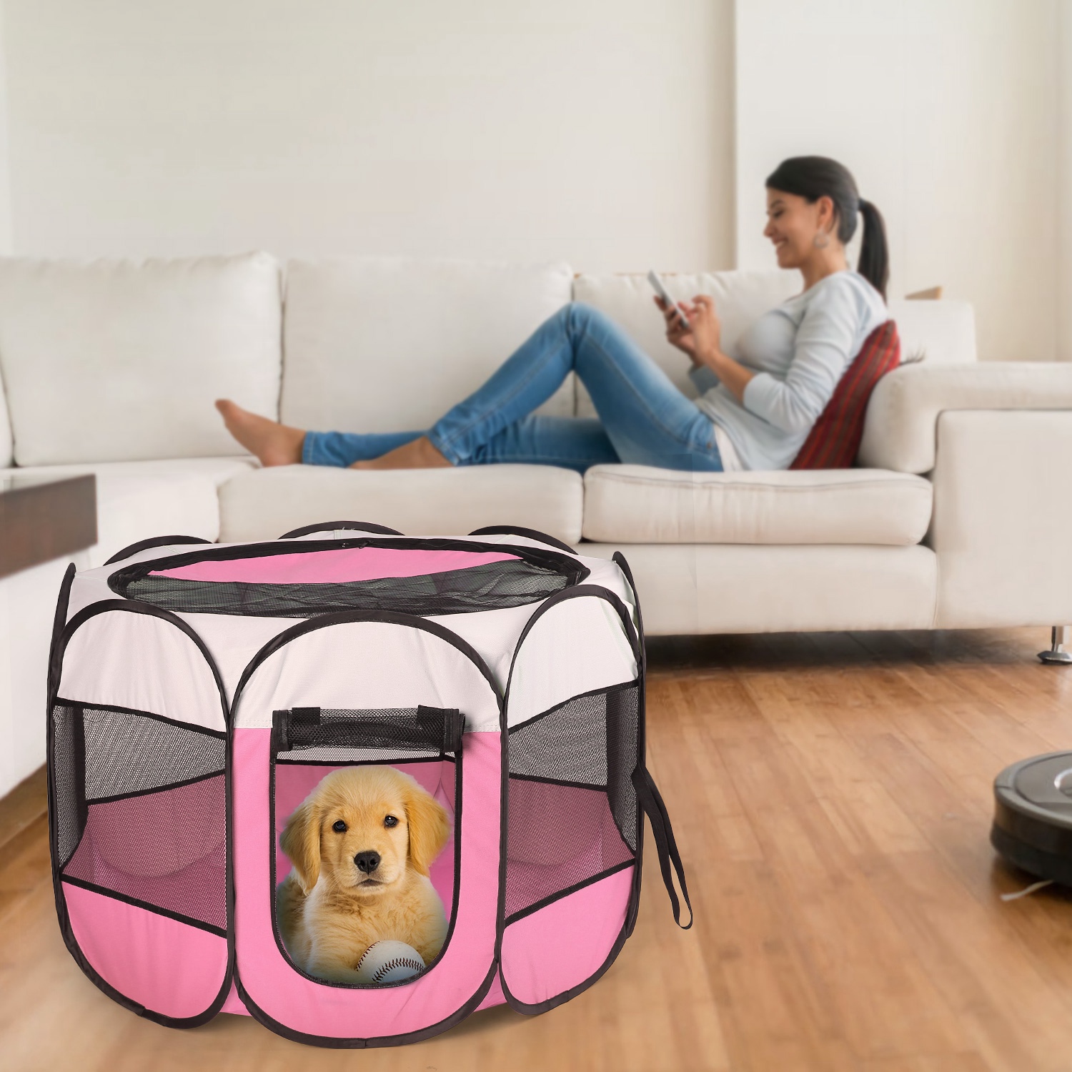 Opciones Rosa y Azul - 1 Pieza de Tenda Portátil Plegable para Mascotas, Caja de Ejercicio con Cierre de Correa Superior e Inferior Removible y Resistente al Agua para Uso Interior y Exterior en Perros, Gatos y Otras Mascotas — imagen 1