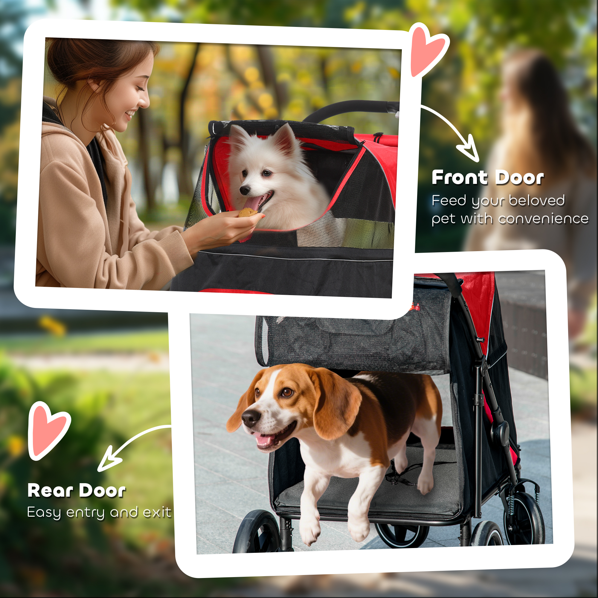 Dog Stroller for Large Medium Small Dogs up to 66 Lbs. 23.5" in Body Length, One-Click Foldable Pet Cat Stroller with Storage, Shock Absorption Wheels, Mesh Window, Safety Leash, Red — image 5